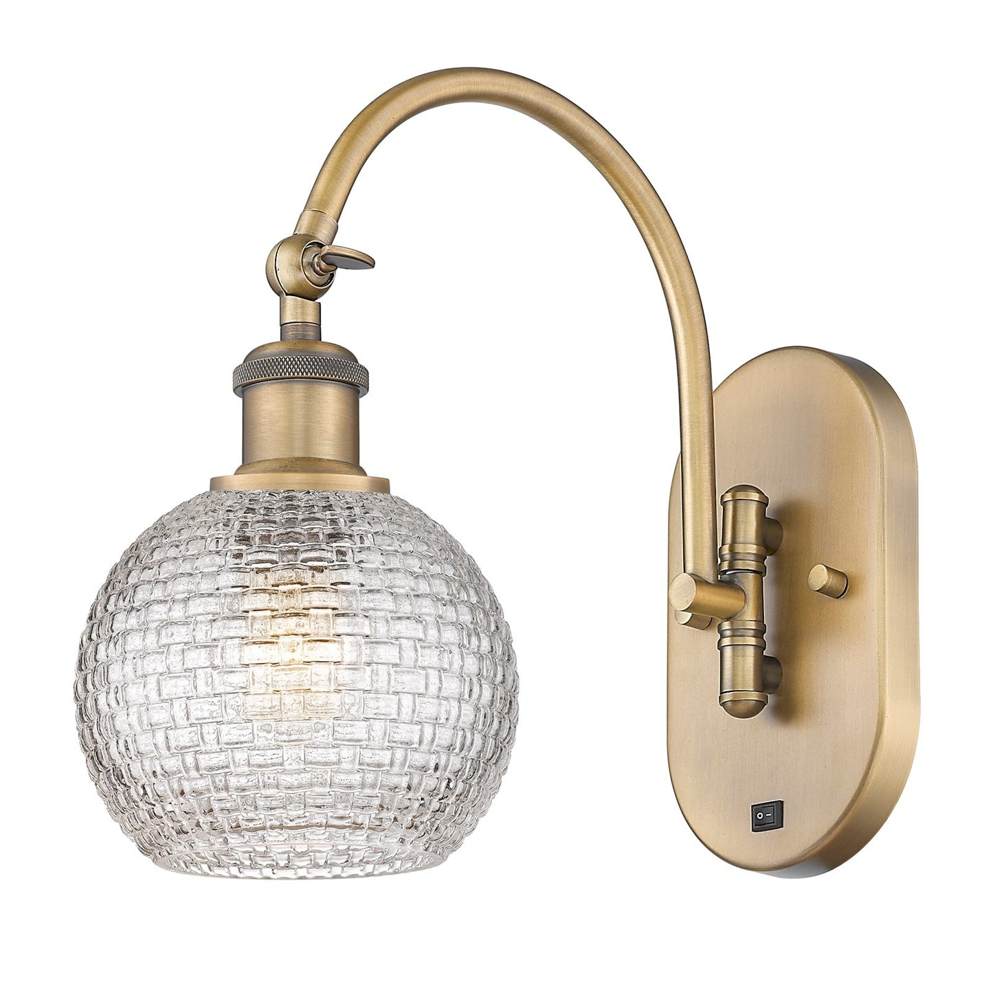 Innovations Athens 6in 1-Light Wall Sconce | Industrial Brushed Brass Steel and Clear Basket Weave Glass | Bedroom & Hallway | Model 918-1W-BB-G122C-6CL