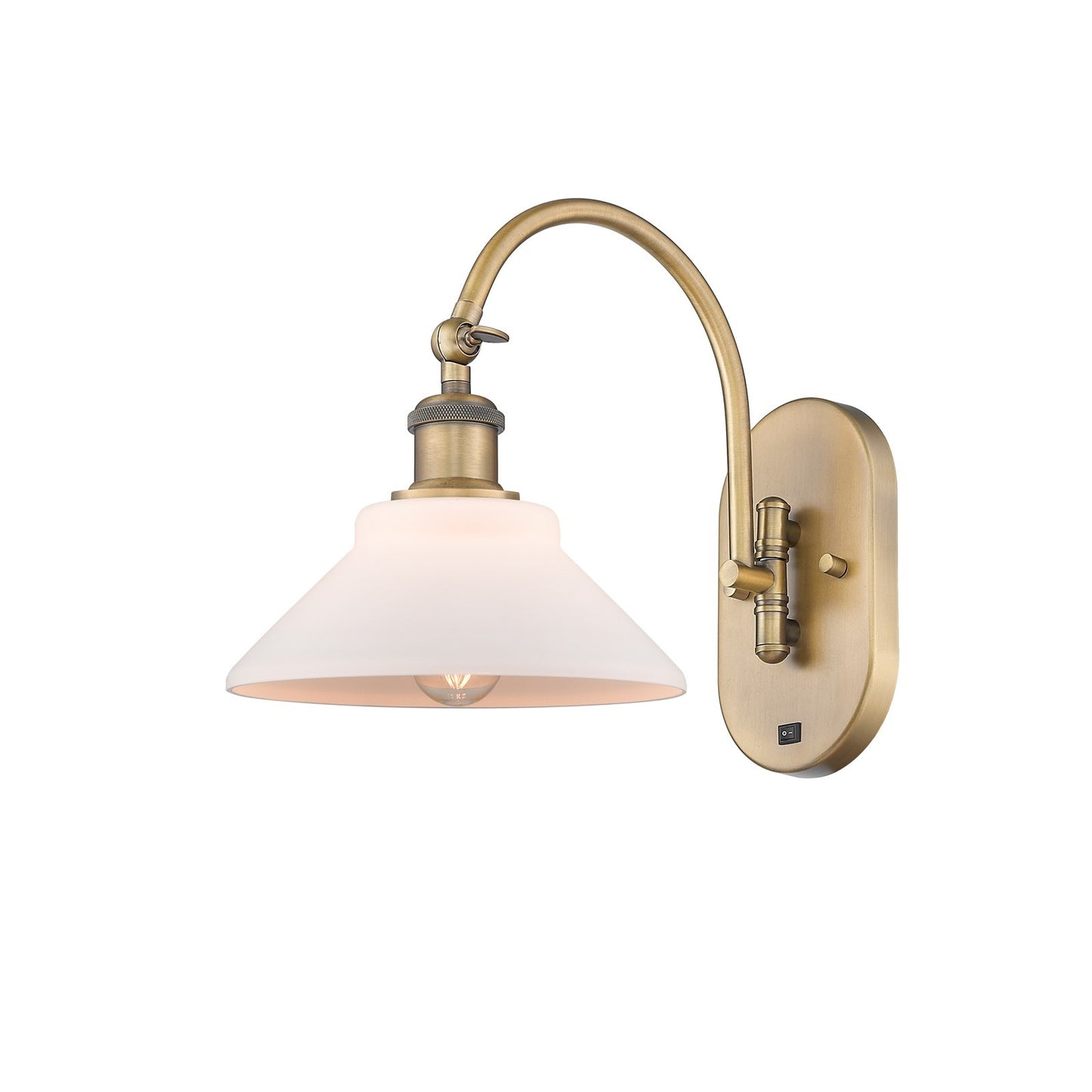 Innovations Orwell 8.375in 1-Light Wall Sconce | Industrial Brushed Brass Steel and Matte White Glass | Bedroom & Hallway Accent | Model 918-1W-BB-G131