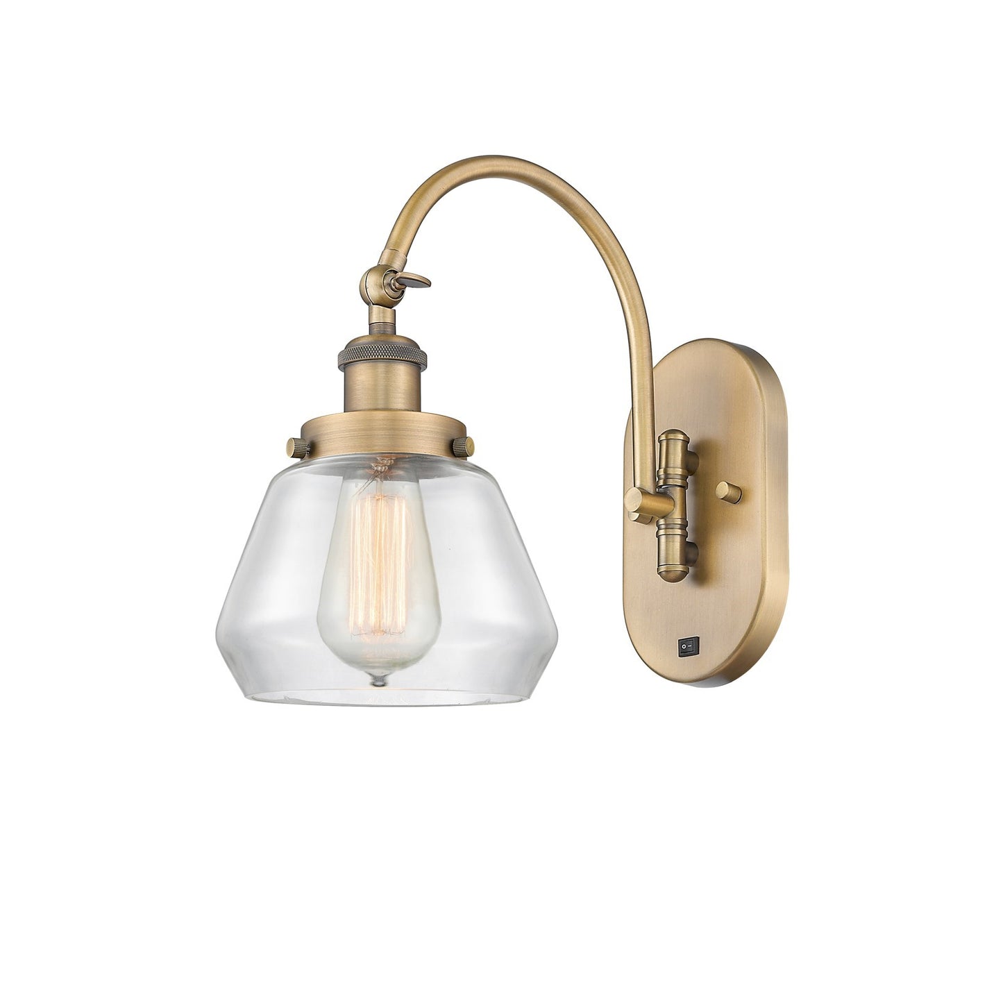Innovations Fulton 7in 1-Light Swing Arm Lamp | Industrial Brushed Brass Steel and Clear Glass | Bedroom & Living Room Reading | Model 918-1W-BB-G172