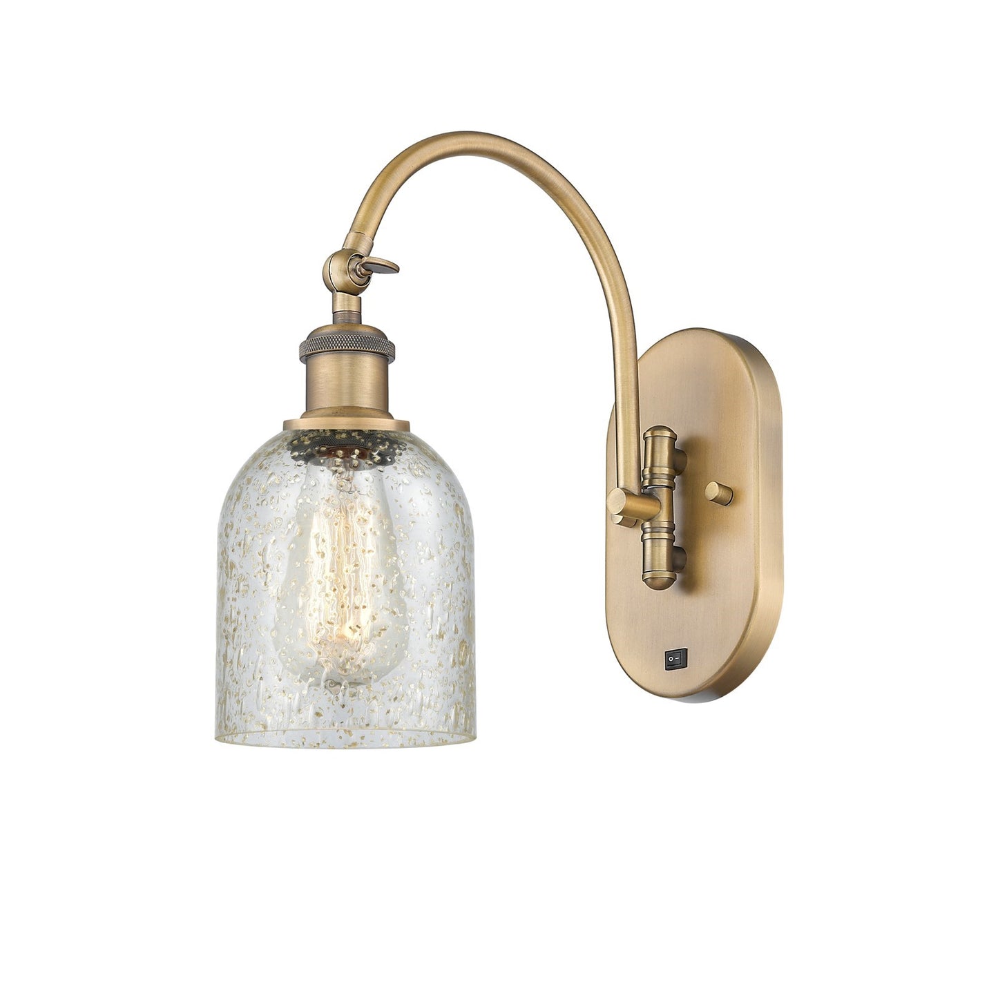 Innovations Caledonia 5in 1-Light Wall Sconce | Industrial Brushed Brass and Mica Glass | Bedroom & Hallway Accent | 5 x 13 in | Model 918-1W-BB-G259