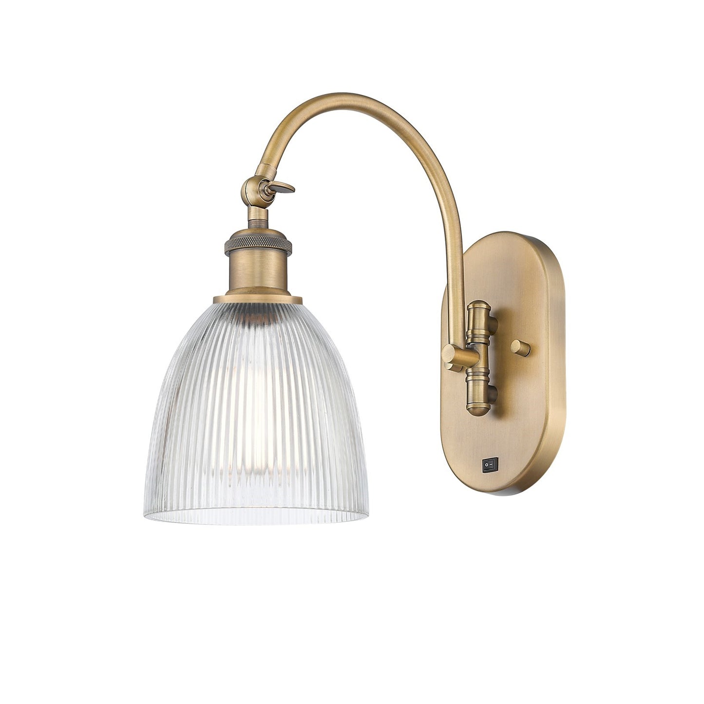 Innovations Castile 6in 1-Light Wall Sconce | Industrial Brushed Brass and Clear Glass | Bedroom & Hallway Accent | Model 918-1W-BB-G382