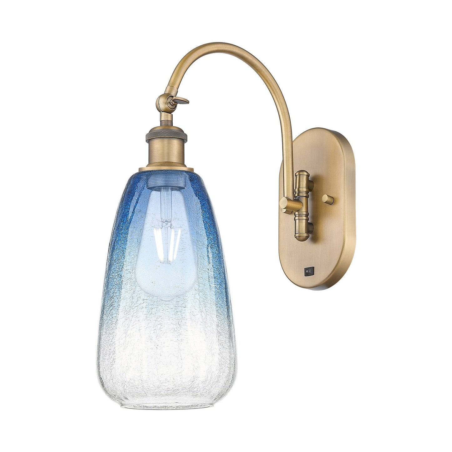 Innovations Brookhaven Almond 6in 1-Light Wall Sconce | Industrial Brushed Brass and Sapphire Blue Glass | Hallway & Bathroom | Model 918-1W-BB-G480-6SB
