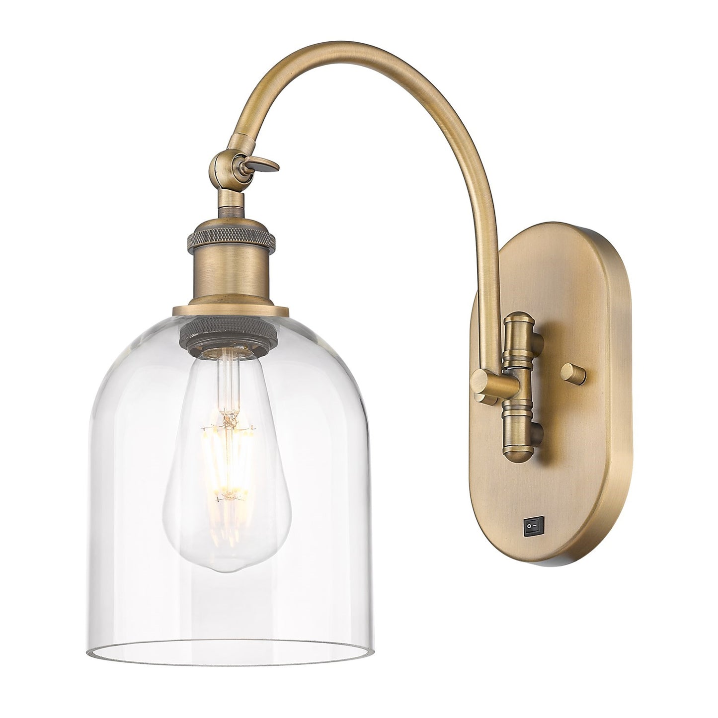 Innovations Bella 6in 1-Light Wall Sconce | Industrial Brushed Brass and Clear Glass | Hallway & Bathroom Accent | Model 918-1W-BB-G558-6CL
