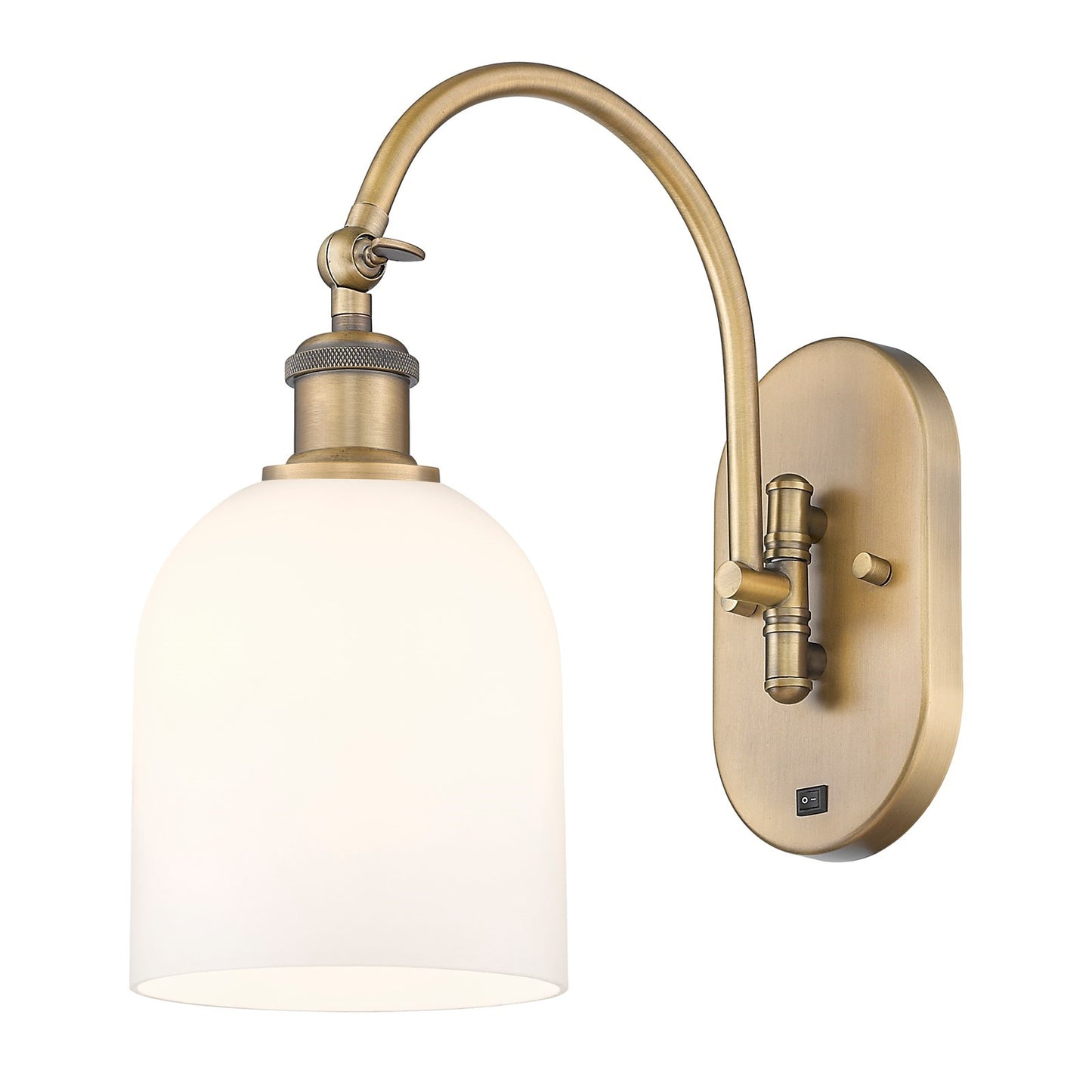 Innovations Bella 6in 1-Light Wall Sconce | Industrial Brushed Brass and White Glass | Hallway & Bathroom Accent | Model 918-1W-BB-G558-6GWH