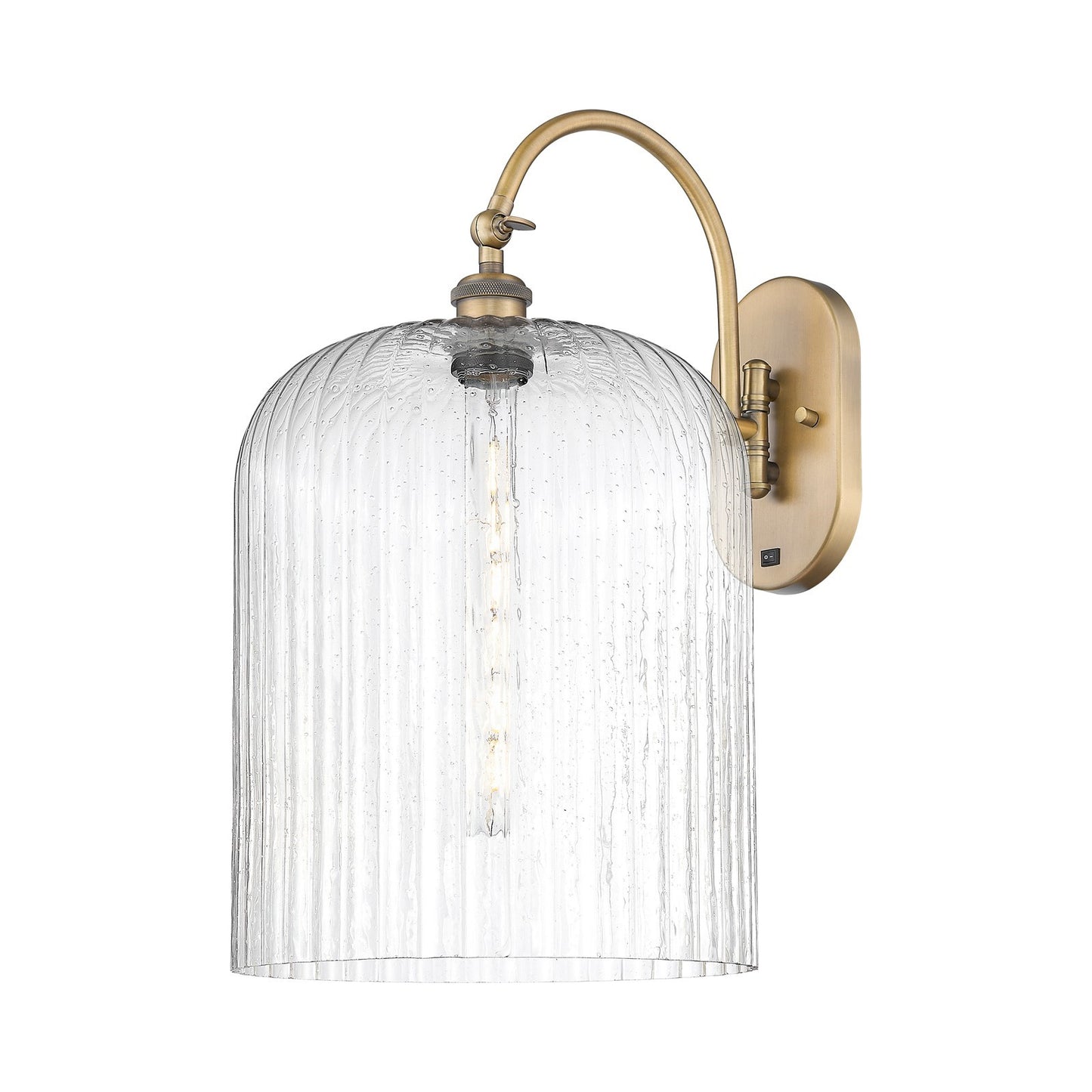 Innovations Bridal Veil 12in 1-Light Wall Sconce | Industrial Brushed Brass Steel and Seedy Ribbed Glass | Bedroom & Hallway | Model 918-1W-BB-G559-12SDY