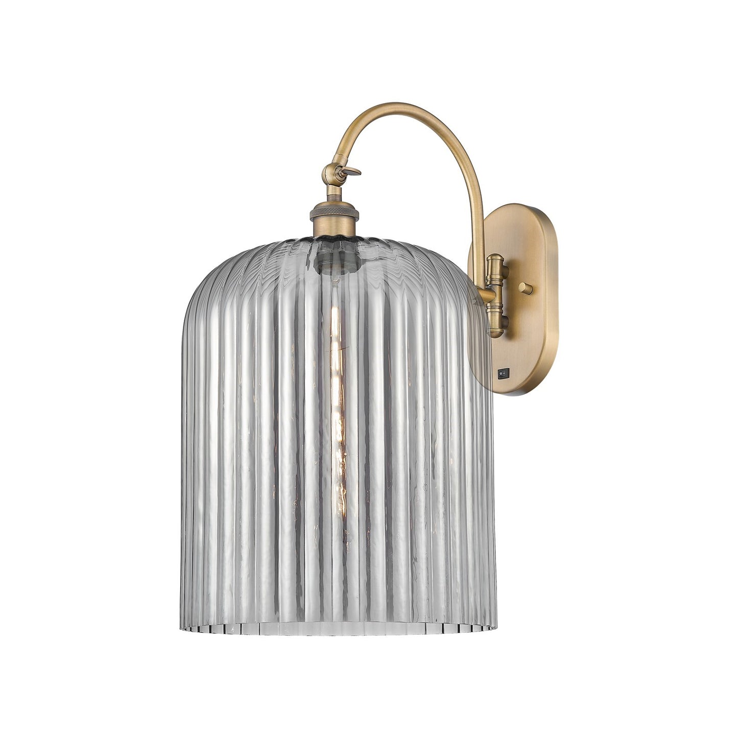 Innovations Bridal Veil 12in 1-Light Wall Sconce | Industrial Brushed Brass Steel and Light Smoke Ribbed Glass | Bedroom & | Model 918-1W-BB-G559-12SM
