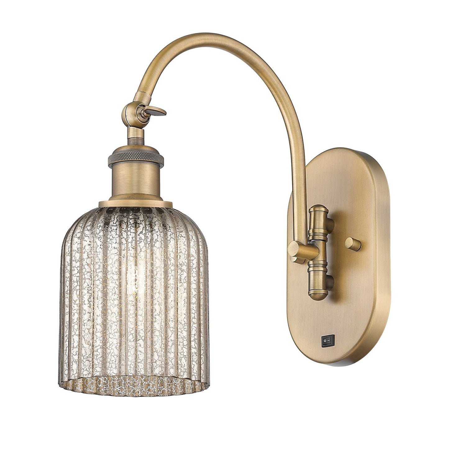 Innovations Bridal Veil 5in 1-Light Wall Sconce | Industrial Brushed Brass and Mercury Ribbed Glass | Hallway & Bathroom Accent | Model 918-1W-BB-G559-5ME