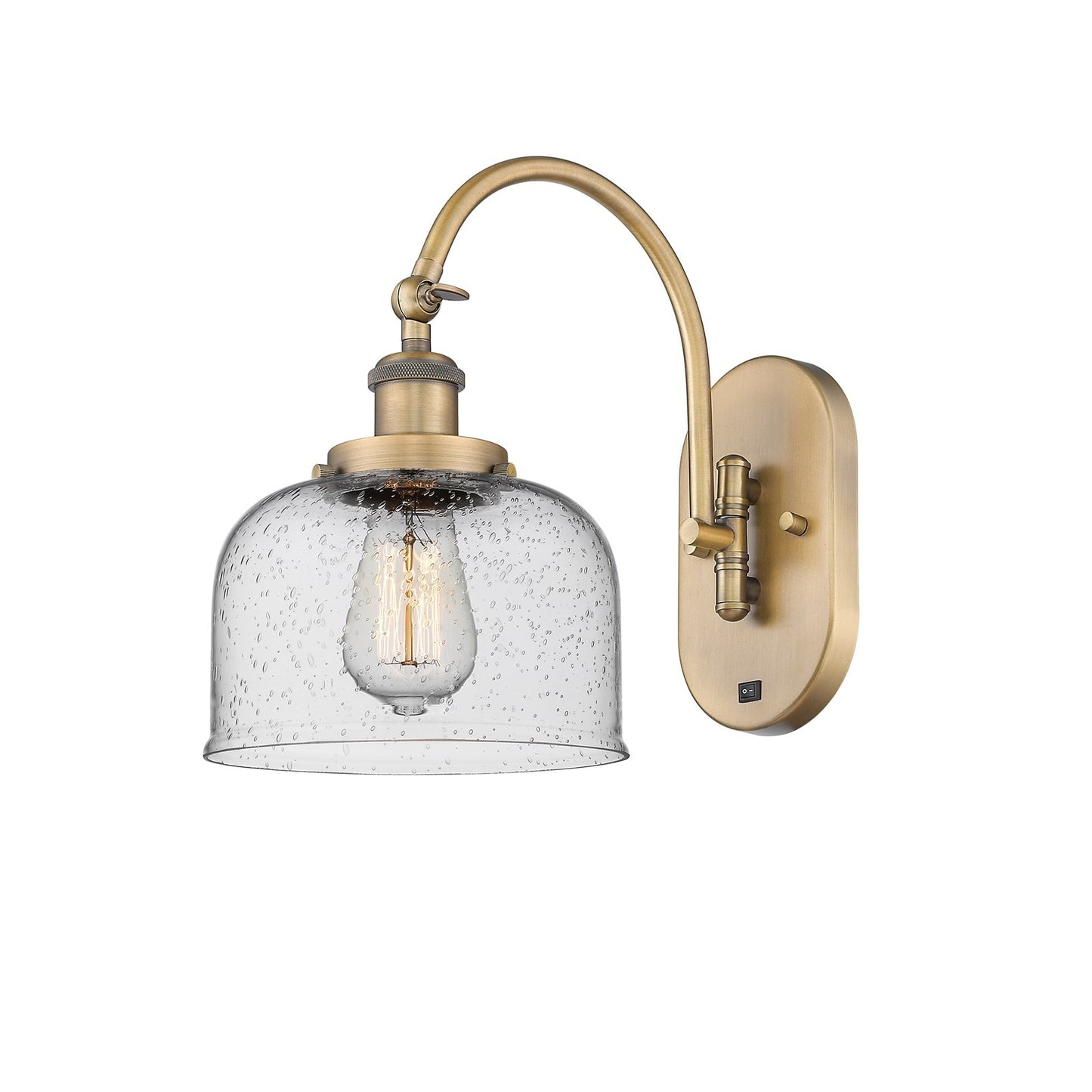 Innovations Bell 8in 1-Light Swing Arm Sconce | Industrial Brushed Brass and Seedy Glass | Bedroom & Living Room Reading | Model 918-1W-BB-G74-LED