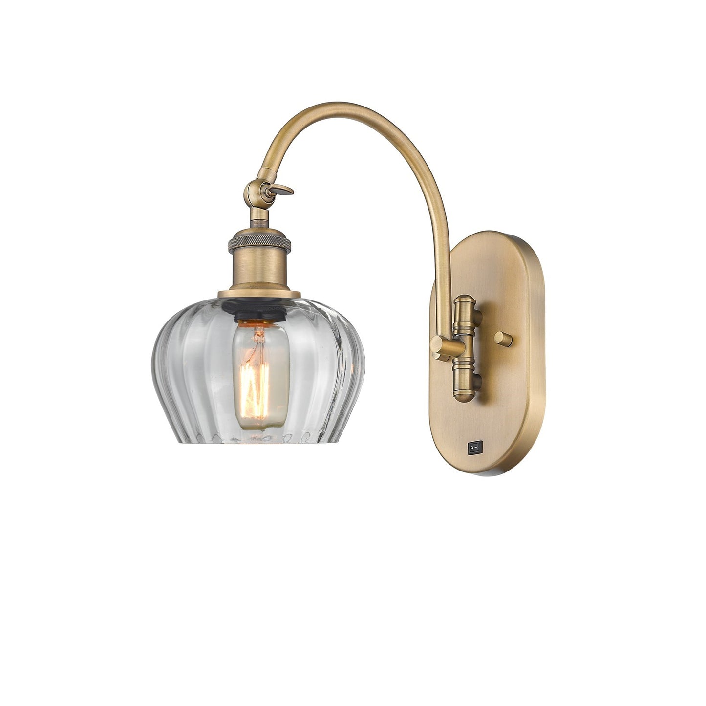 Innovations Fenton 1-Light Wall Sconce | Industrial Brushed Brass Steel and Clear Ribbed Glass | Hallway & Bathroom Accent | Model 918-1W-BB-G92