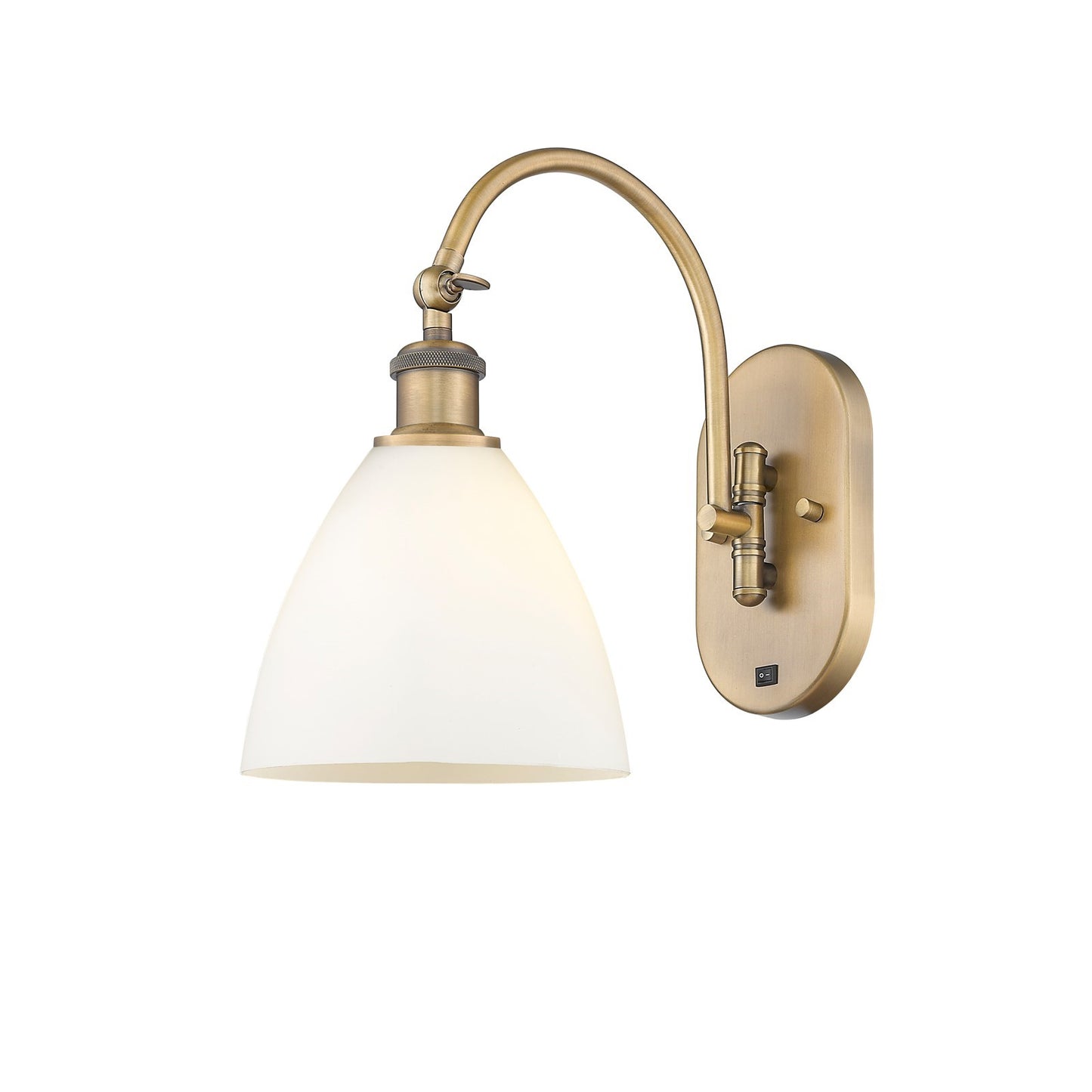 Innovations Bristol 7.5in 1-Light Wall Sconce | Industrial Brushed Brass and Matte White Glass | Bathroom & Hallway Accent | Model 918-1W-BB-GBD-751