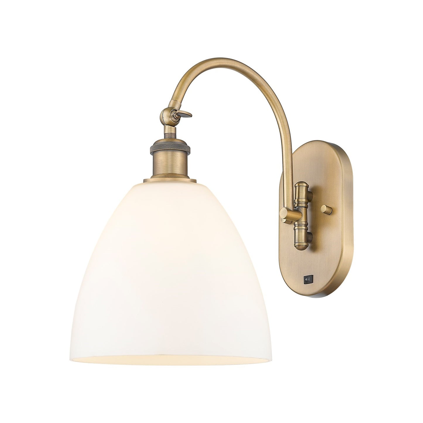 Innovations Bristol 9in 1-Light Wall Sconce | Industrial Brushed Brass Steel and Matte White Glass | Hallway & Bathroom Accent | Model 918-1W-BB-GBD-91