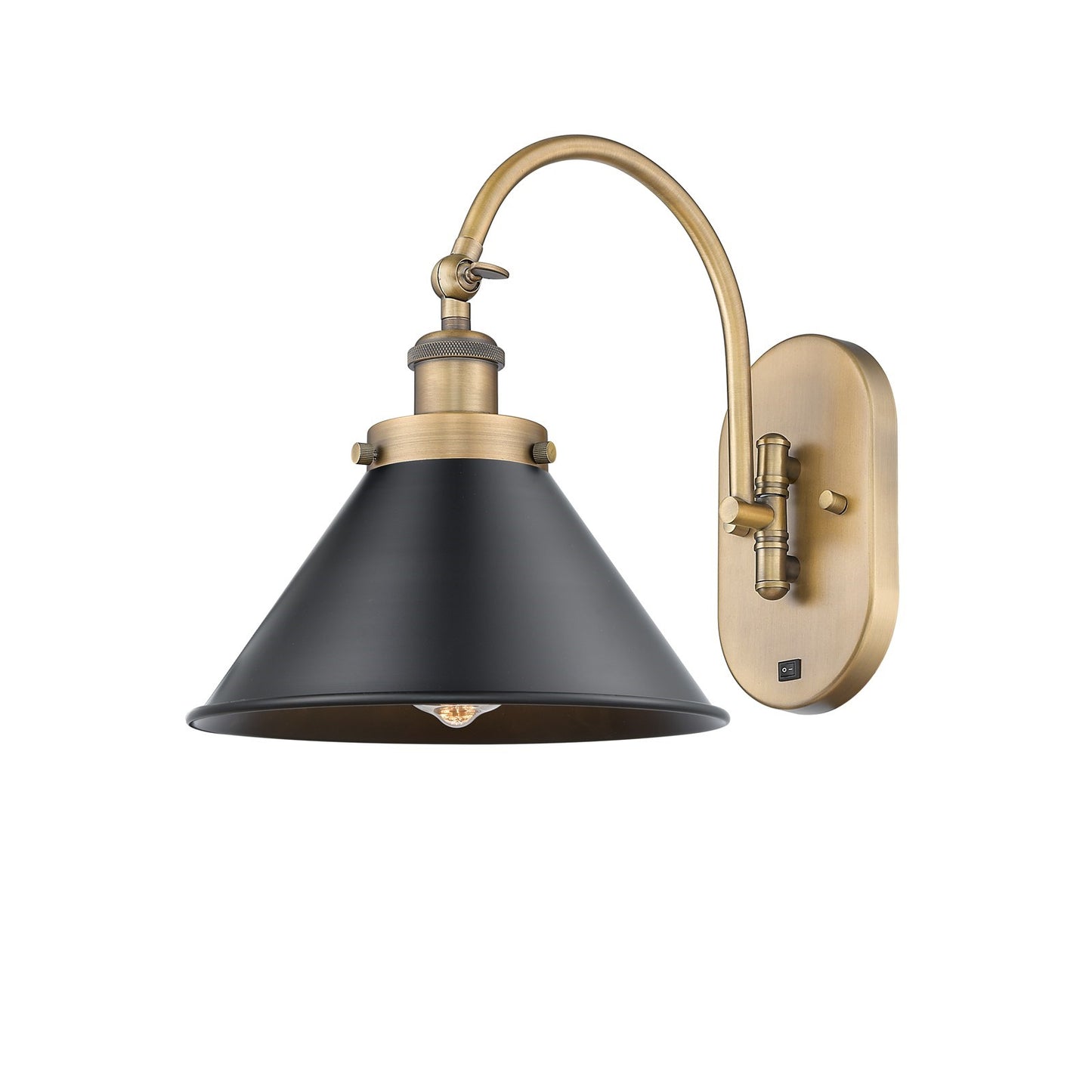 Innovations Briarcliff 10in 1-Light Swing Arm Lamp | Traditional Industrial Brushed Brass and Matte Black Metal Shade | Model 918-1W-BB-M10-BK-LED