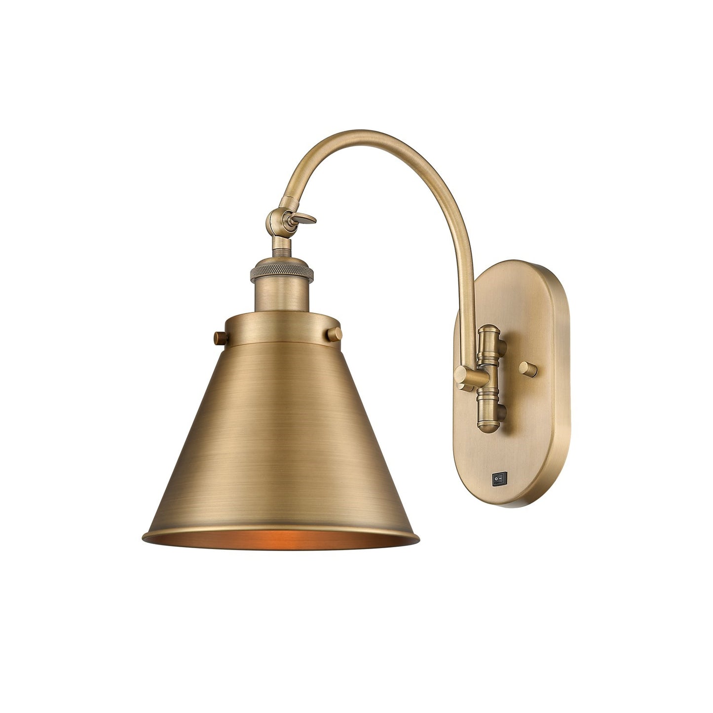 Innovations Appalachian 8in 1-Light Swing Arm Lamp | Traditional Industrial Brushed Brass Metal Shade | Bedroom & Living Room | Model 918-1W-BB-M13-BB-LED
