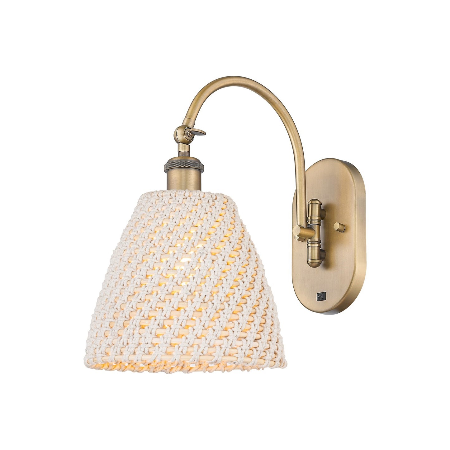 Innovations Bristol Natural 9in 1-Light Wall Sconce | Industrial Brushed Brass and Natural Fiber Dome Shade | Bedroom & | Model 918-1W-BB-NBD-9-NAT