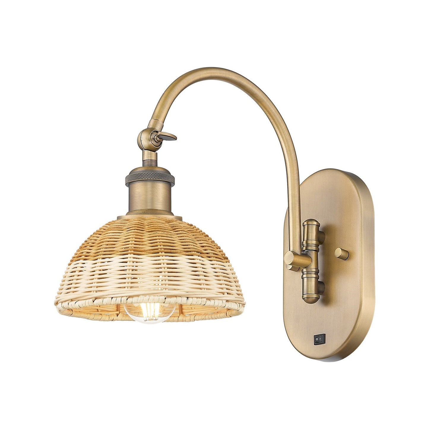 Innovations Bristol Natural II 7.5in 1-Light Wall Sconce | Industrial Brushed Brass and Natural Fiber Dome Shade | Bedroom & | Model 918-1W-BB-NBD2-75-NAT
