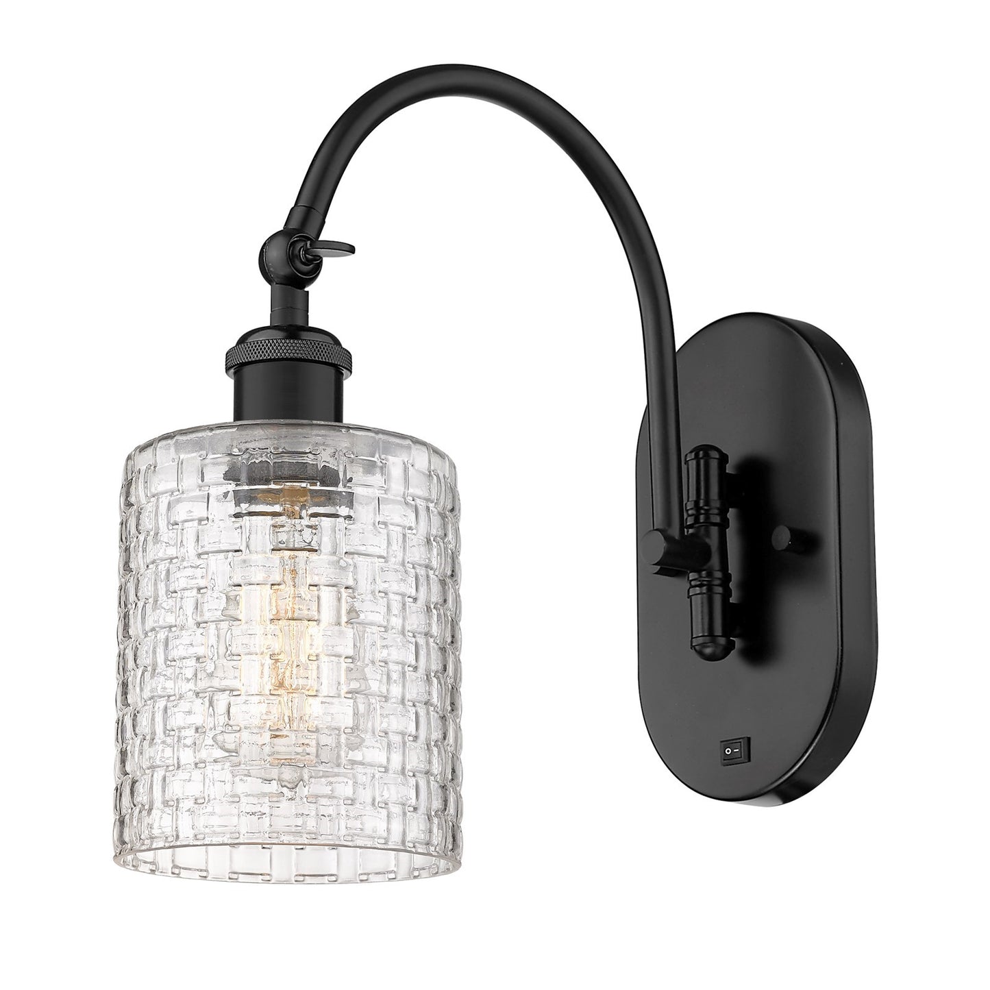 Innovations Cobbleskill 5in 1-Light Wall Sconce | Industrial Matte Black Steel and Clear Basket Weave Glass | Bedroom & | Model 918-1W-BK-G112C-5CL