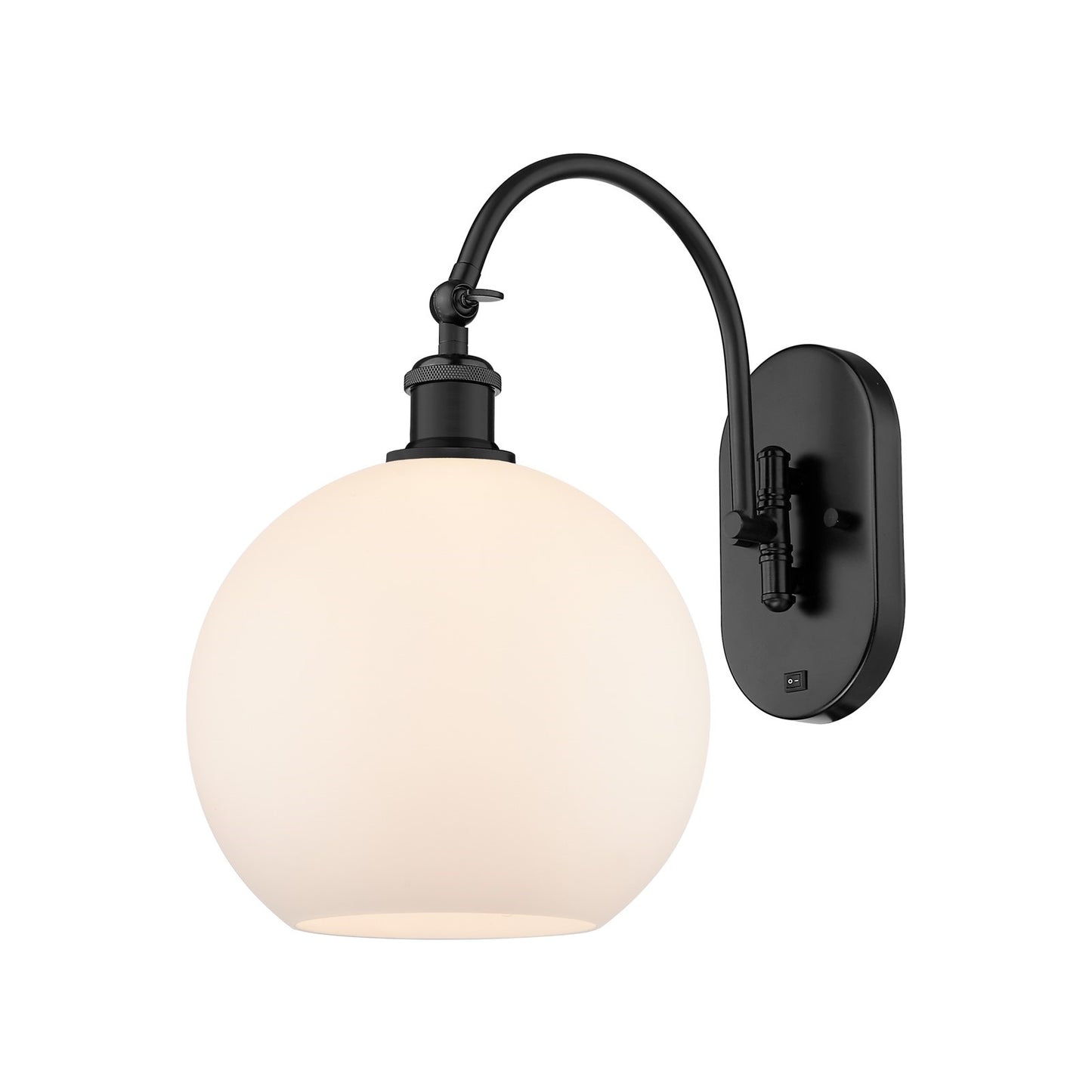 Innovations Athens 10in 1-Light Wall Sconce | Industrial Matte Black Steel and Cast Brass with Matte White Glass Shade | Hallway | Model 918-1W-BK-G121-10
