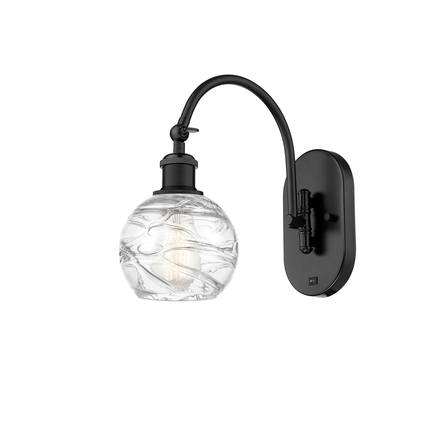Innovations Athens Deco Swirl 6in 1-Light Wall Sconce | Industrial Matte Black Steel and Clear Deco Swirl Glass | Bedroom & | Model 918-1W-BK-G1213-6CL