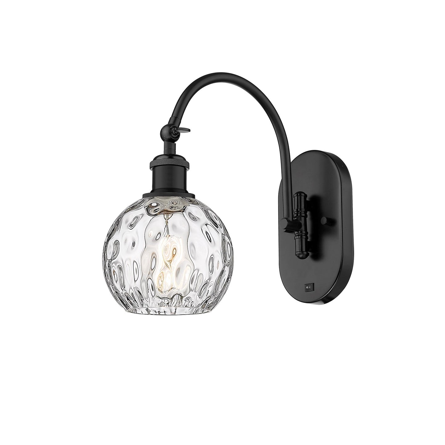 Innovations Athens Water Glass 6in 1-Light Wall Sconce | Industrial Matte Black Steel and Clear Water Glass | Hallway & Bathroom | Model 918-1W-BK-G1215-6