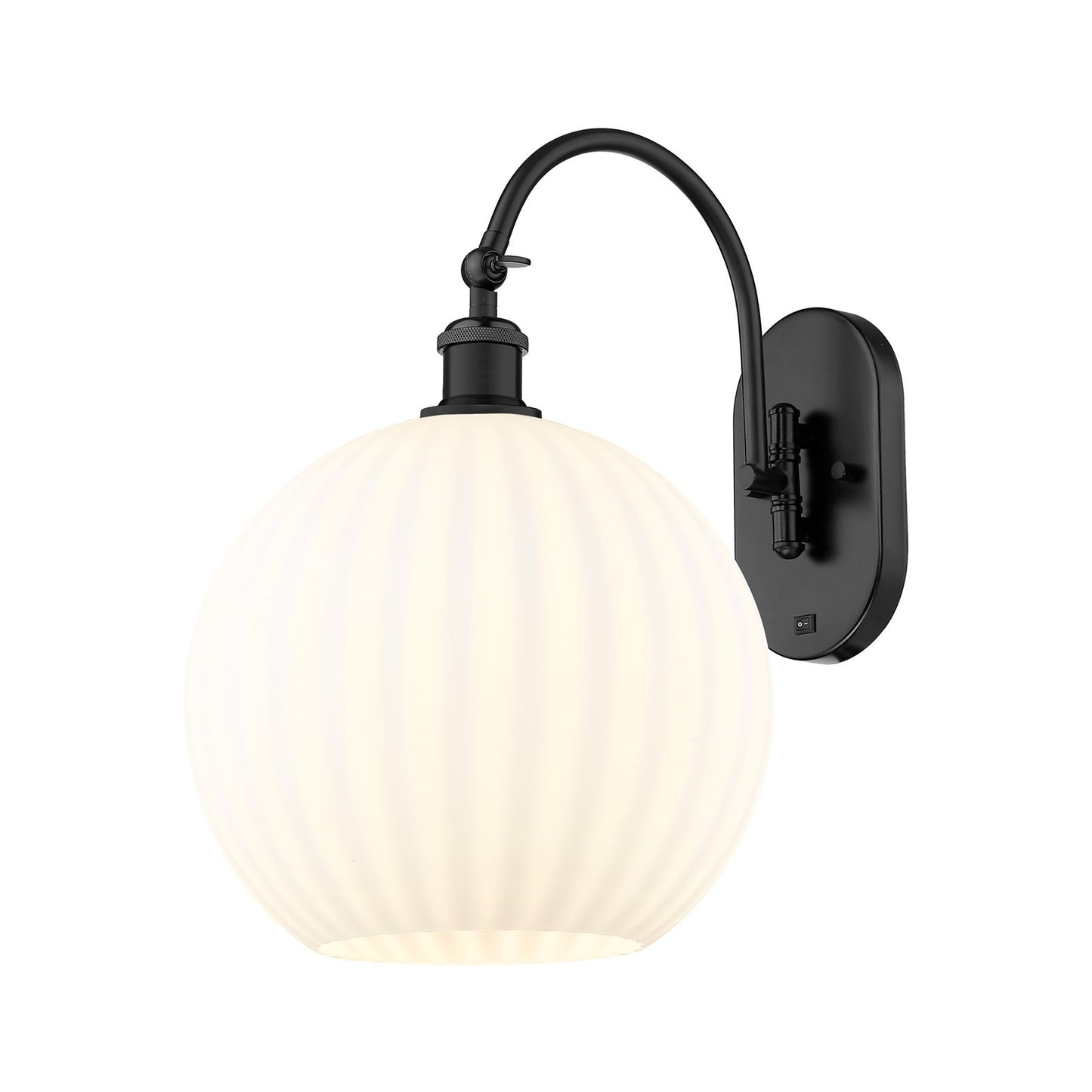 Innovations Ballston 12in 1-Light Wall Sconce | Industrial Matte Black Steel and White Venetian Glass | Bedroom & Hallway | Model 918-1W-BK-G1217-12WV