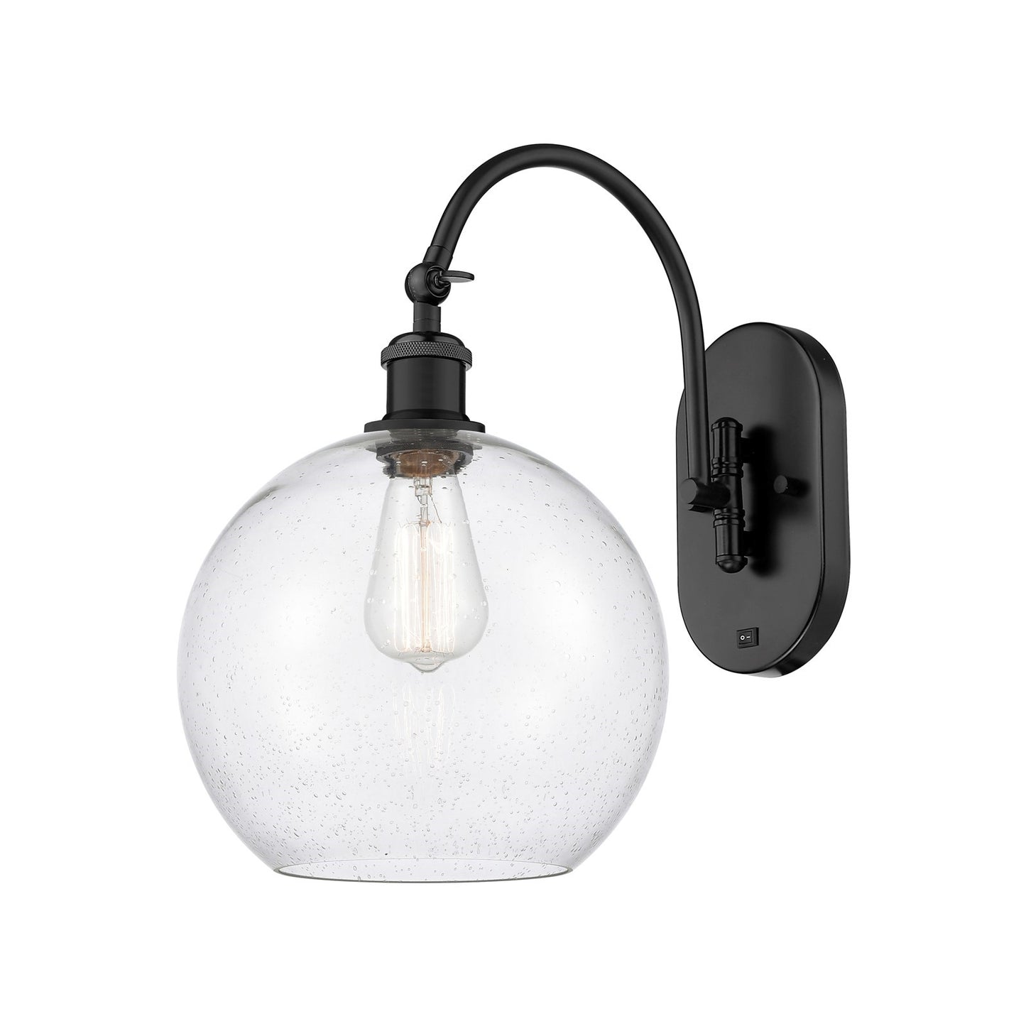 Innovations Athens 10in 1-Light Wall Sconce | Industrial Matte Black Steel and Seedy Glass | Hallway & Bathroom | 10 x 16 in | Model 918-1W-BK-G124-10