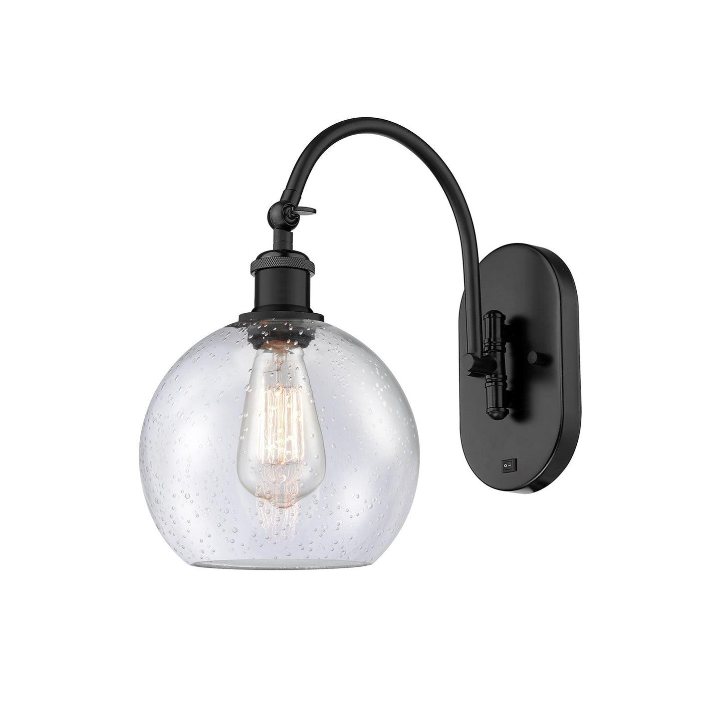 Innovations Athens 8in 1-Light Wall Sconce | Industrial Matte Black Steel and Seedy Glass | Hallway & Bedroom Accent | 8 x 14 in | Model 918-1W-BK-G124-8