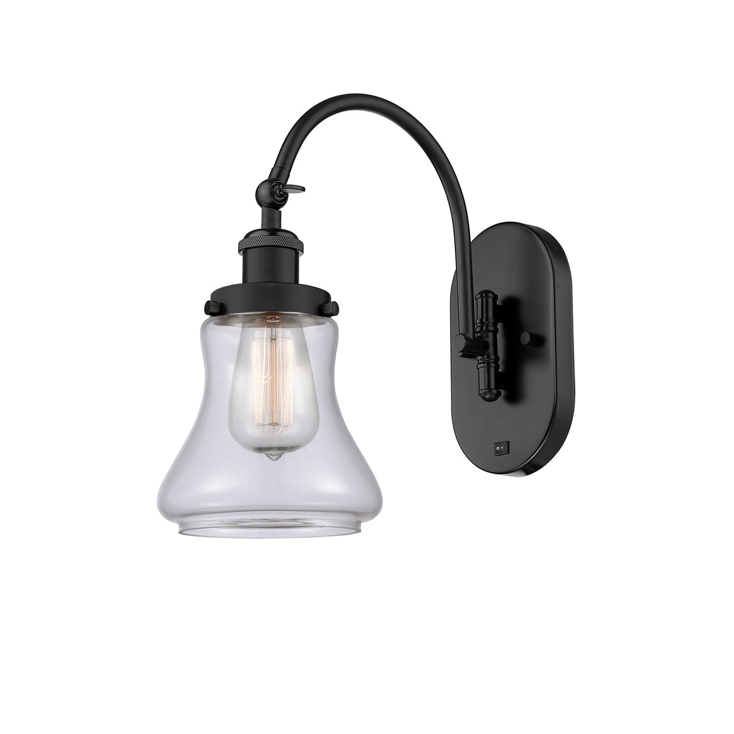 Innovations Bellmont 1-Light Swing Arm Sconce | Industrial Matte Black Steel and Clear Glass | Bedroom & Living Room Reading | Model 918-1W-BK-G192-LED