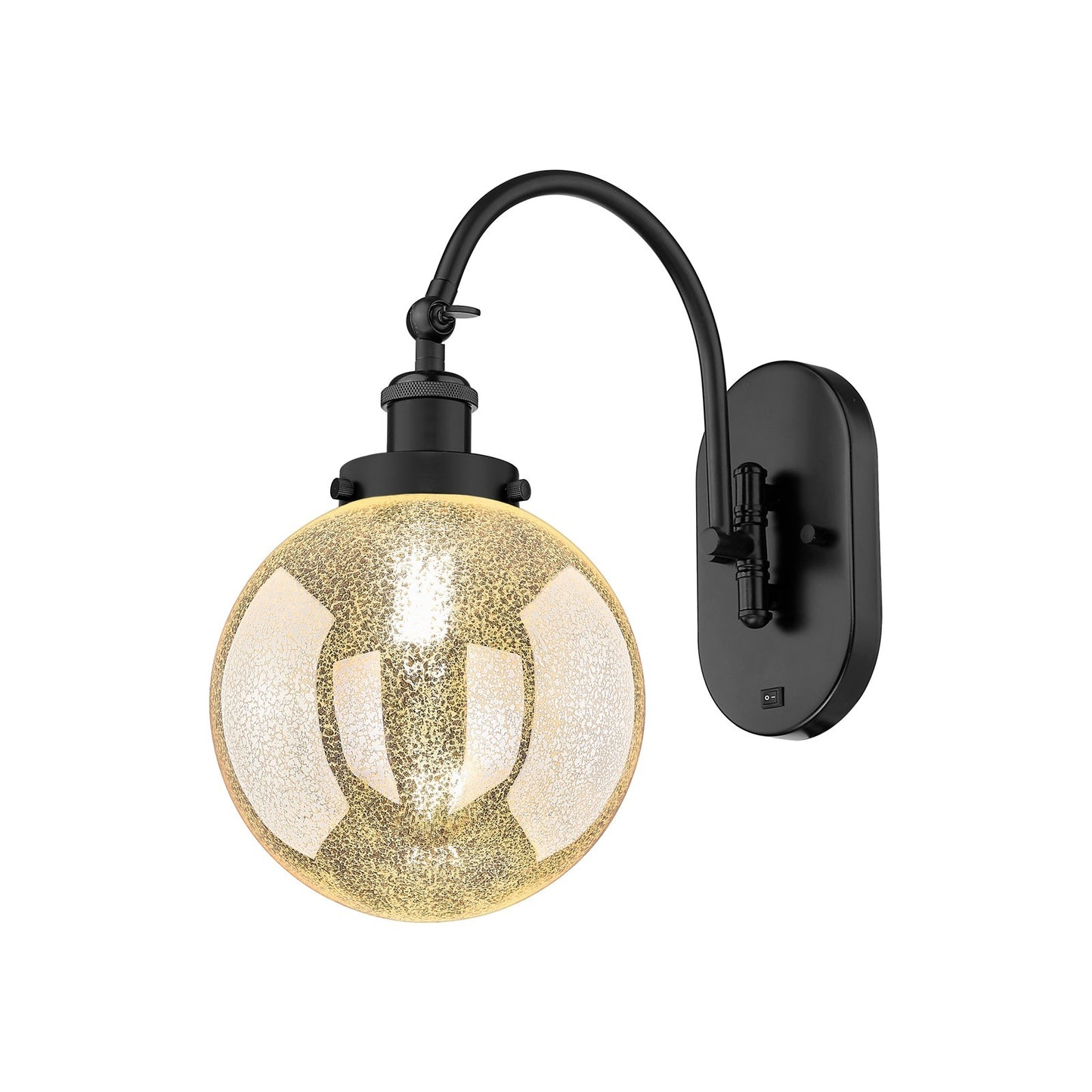 Innovations Beacon 8in 1-Light Swing Arm Sconce | Industrial Matte Black Steel and Mercury Seeded Glass | Bedroom & Hallway | Model 918-1W-BK-G208-8