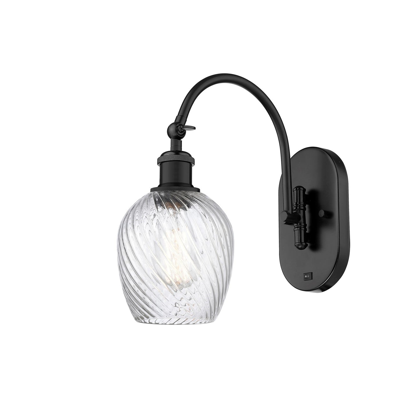 Innovations Salina 1-Light Wall Sconce | Industrial Matte Black Steel and Clear Spiral Fluted Glass | Bedroom & Hallway Accent | Model 918-1W-BK-G292