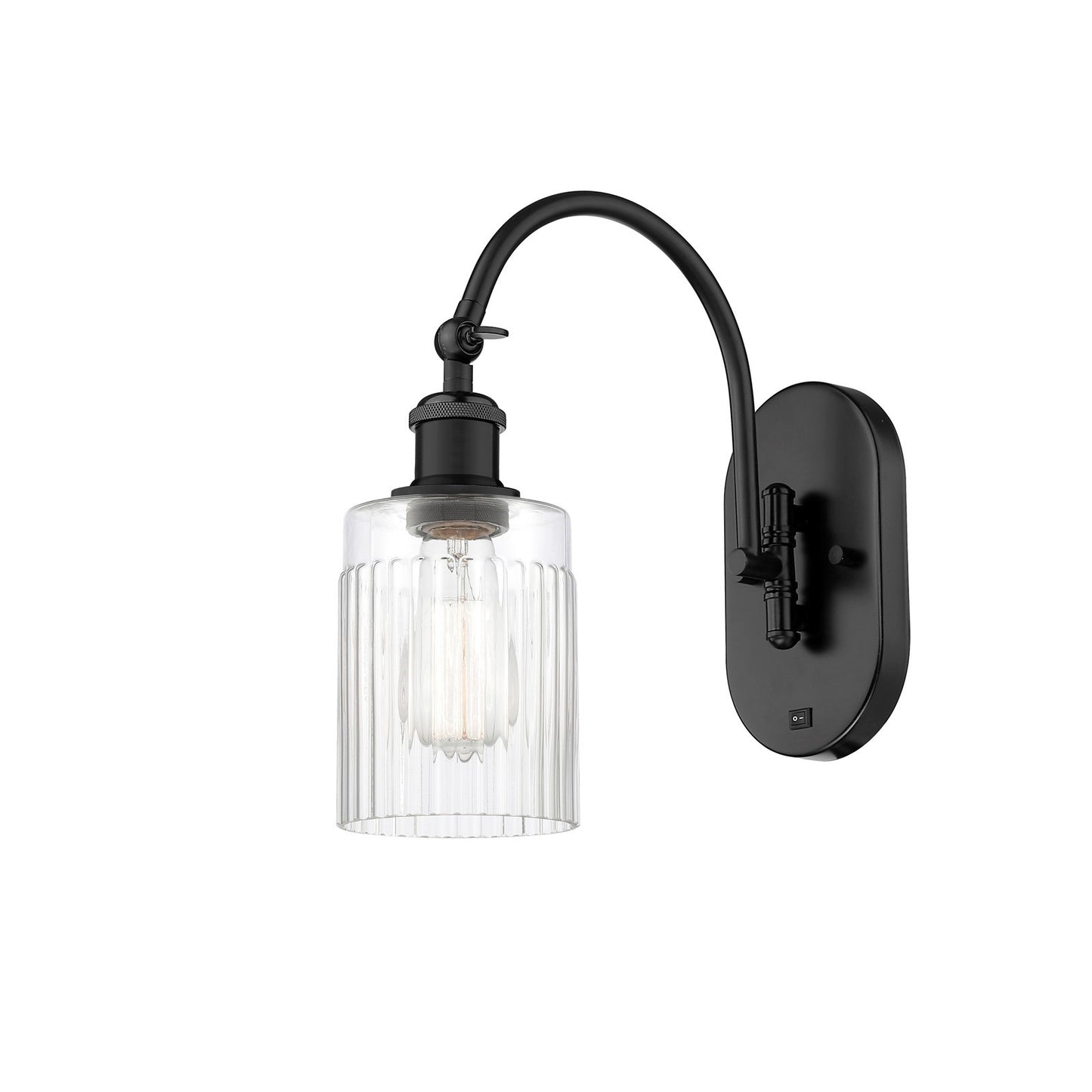 Innovations Hadley 1-Light Wall Sconce | Industrial Matte Black Steel and Clear Ribbed Glass | Bedroom & Hallway Accent | Model 918-1W-BK-G342