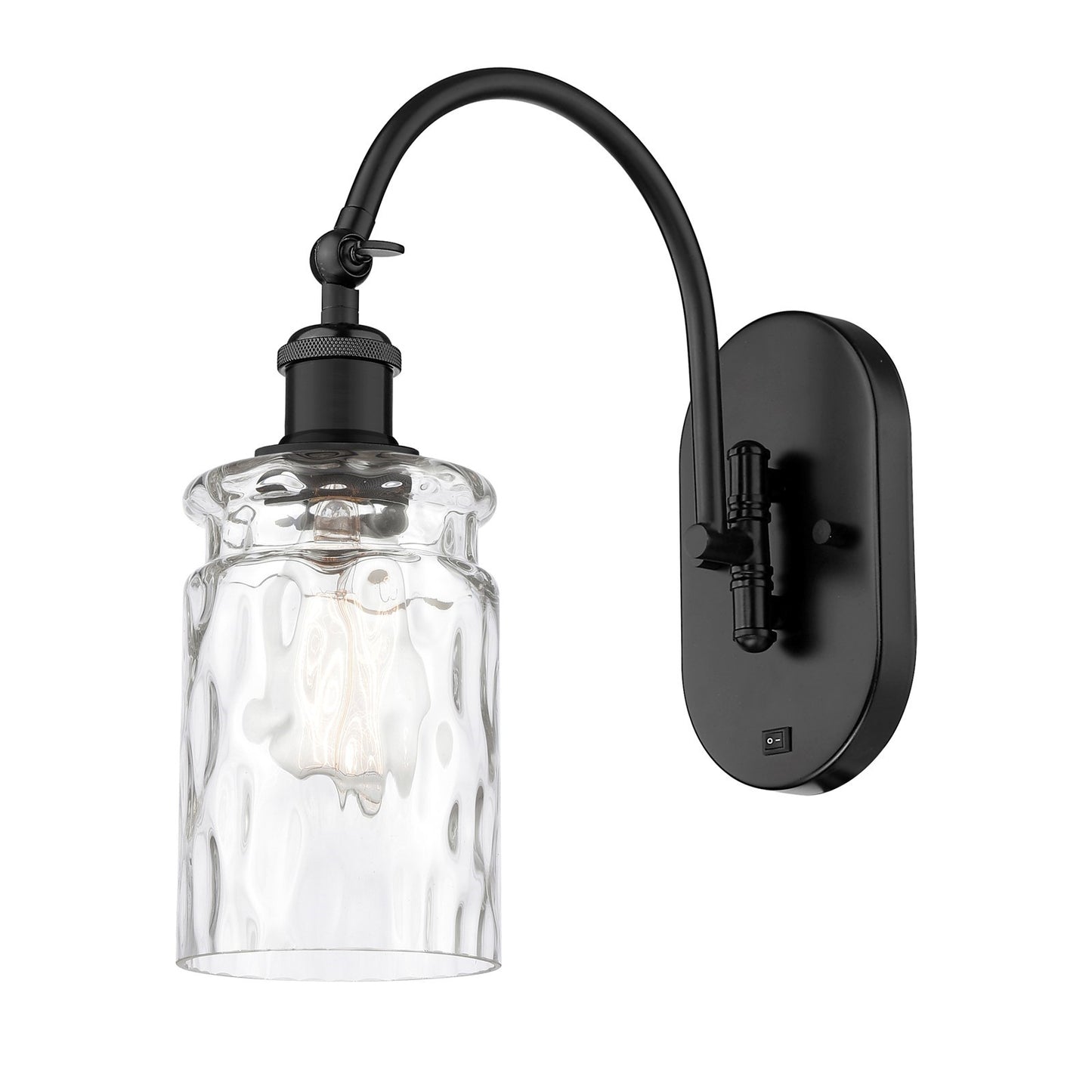 Innovations Candor 1-Light 4.75in Wall Sconce | Industrial Matte Black Steel and Clear Waterglass Glass | Bathroom & Hallway Accent | Model 918-1W-BK-G352