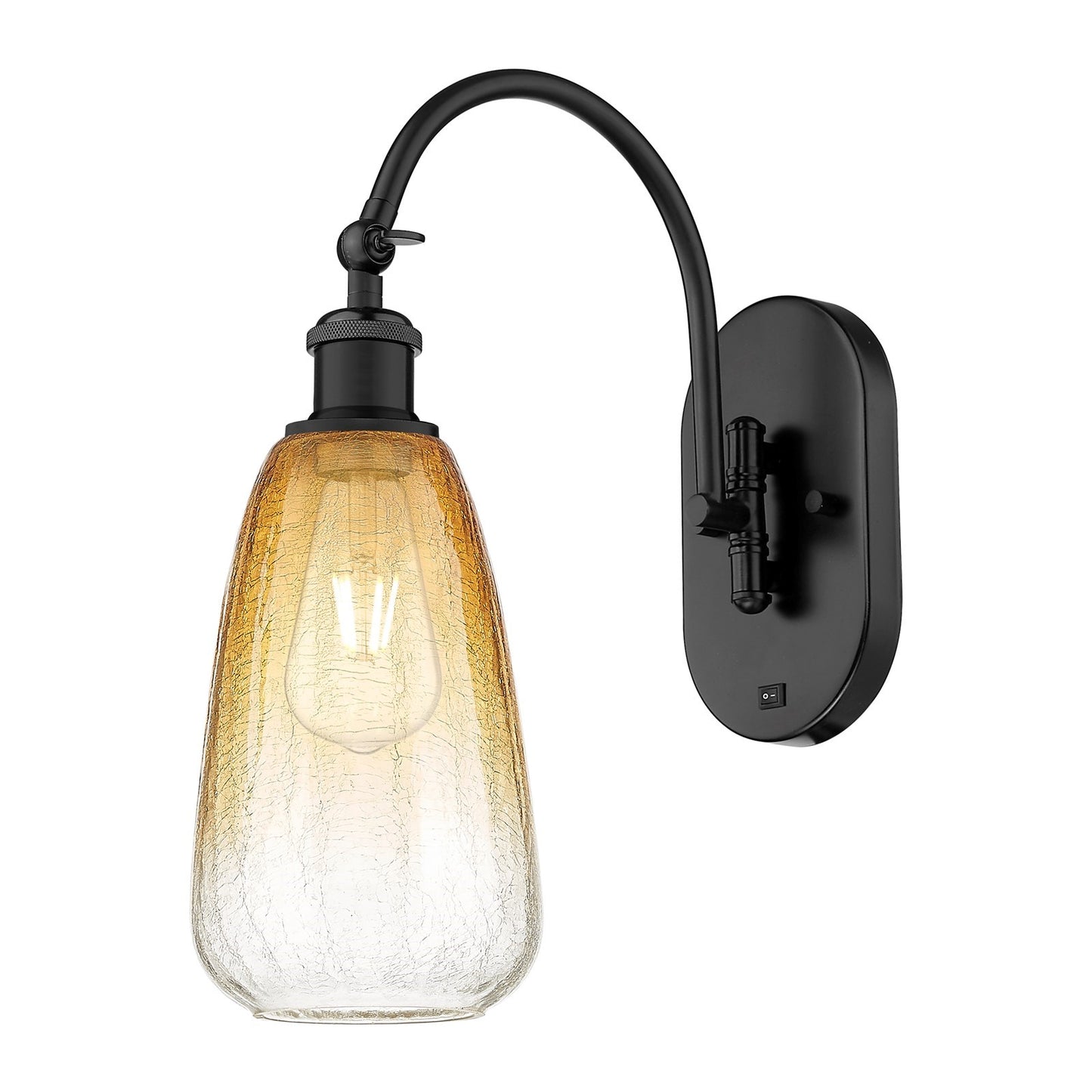 Innovations Brookhaven Almond 6in 1-Light Wall Sconce | Industrial Matte Black Steel and Amber Glass | Hallway & Bathroom | Model 918-1W-BK-G480-6AM