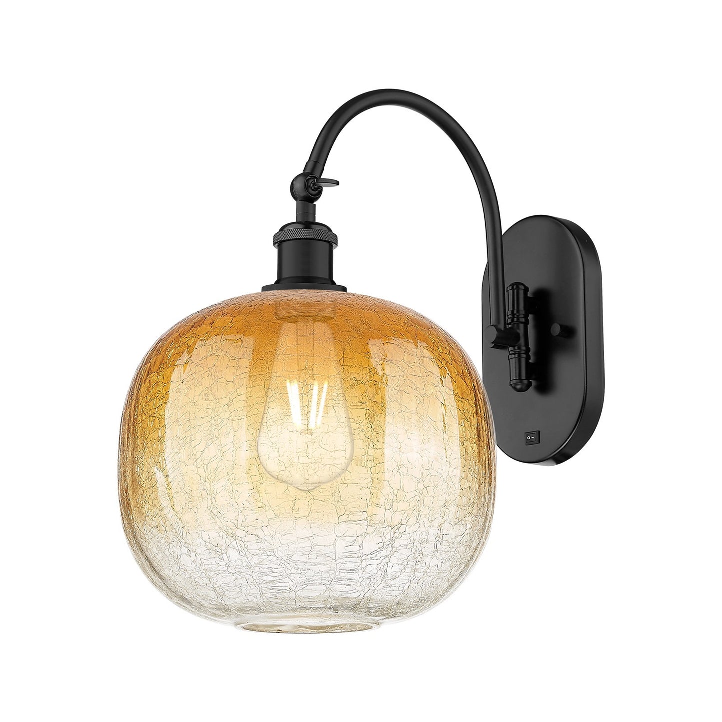 Innovations Brookhaven Sphere 10.5in 1-Light Wall Sconce | Industrial Matte Black Steel and Amber Glass | Bedroom & Hallway | Model 918-1W-BK-G481-10AM