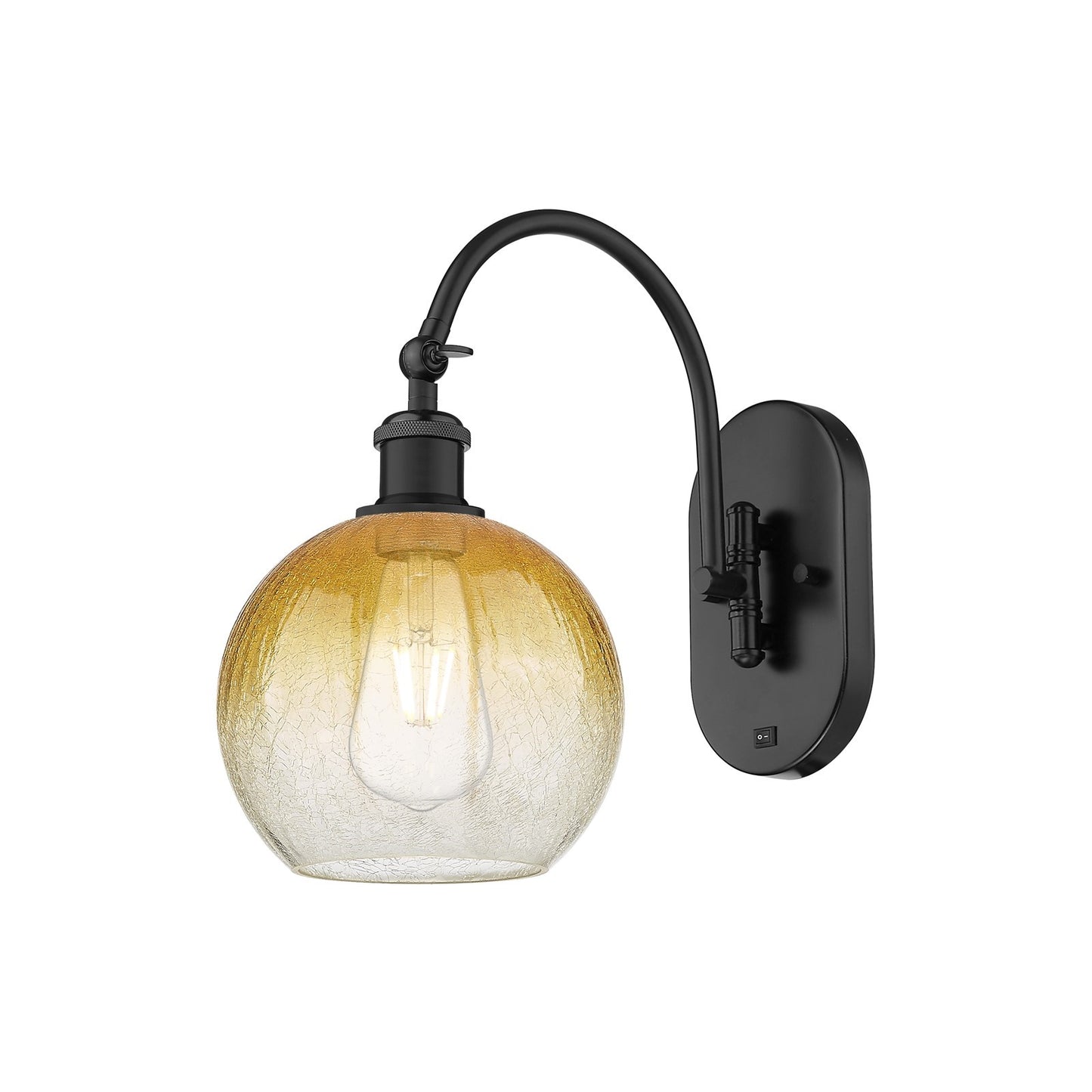 Innovations Brookhaven Globe 7.88in 1-Light Wall Sconce | Industrial Matte Black Steel and Amber Glass | Hallway & Bedroom | Model 918-1W-BK-G483-8AM
