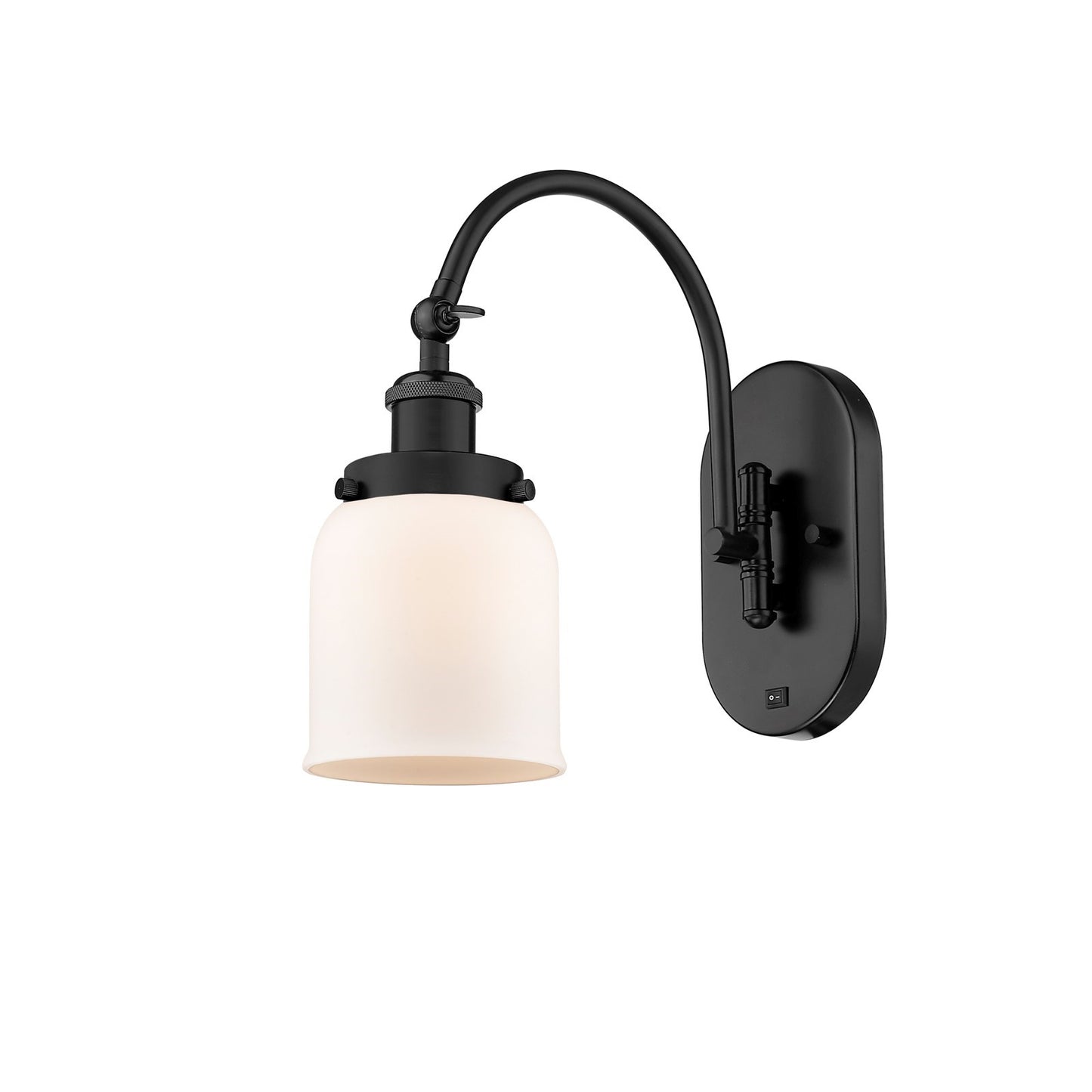 Innovations Bell 5in 1-Light Swing Arm Lamp | Industrial Farmhouse Matte Black Steel and Matte White Glass | Bedroom Reading & | Model 918-1W-BK-G51