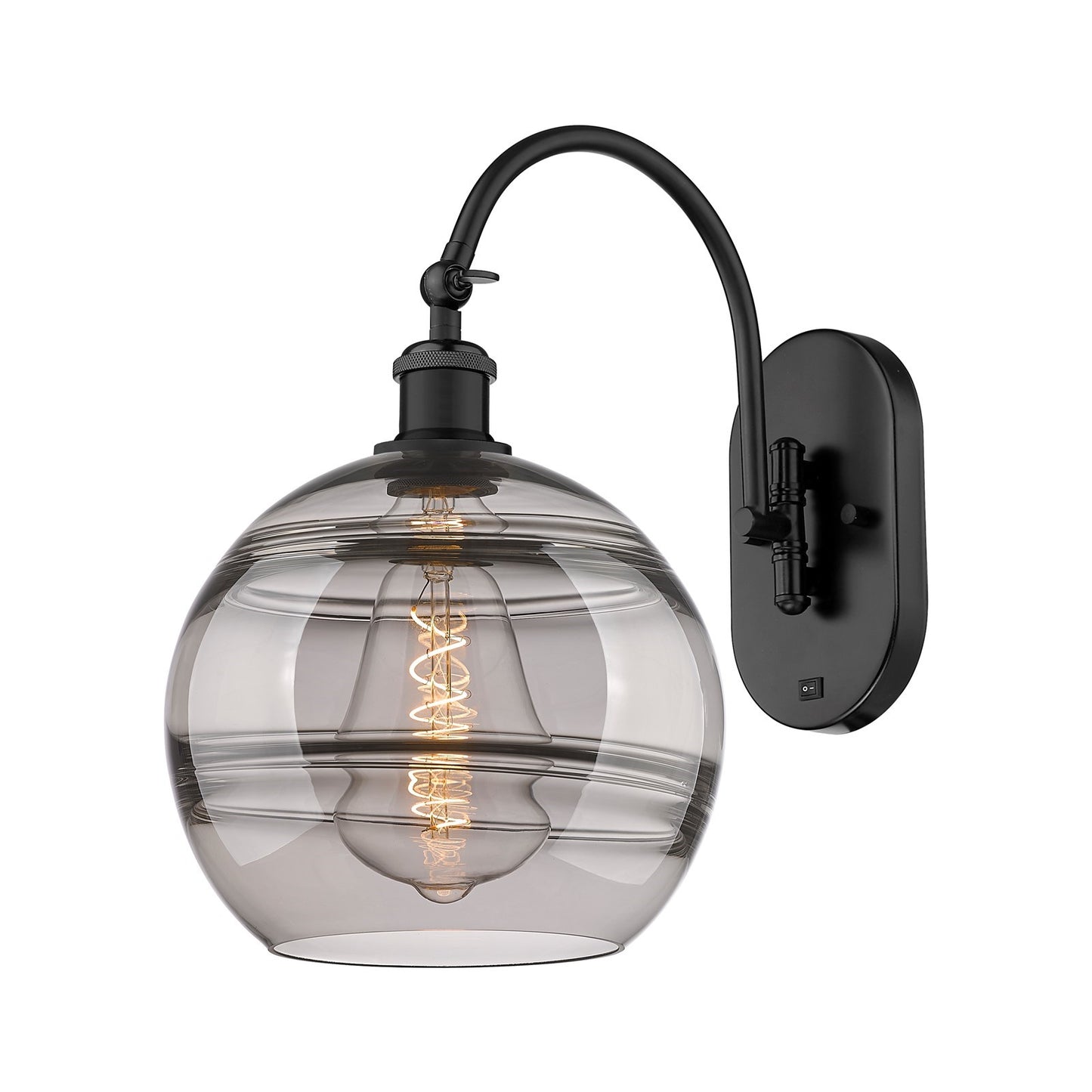 Innovations Rochester 10in 1-Light Wall Sconce | Industrial Matte Black Steel and Light Smoke Glass | Bedroom & Hallway Accent | Model 918-1W-BK-G556-10SM