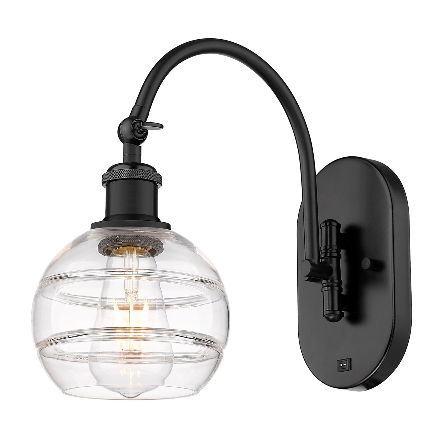 Innovations Rochester 6in 1-Light Wall Sconce | Industrial Matte Black Steel and Clear Glass | Bedroom & Hallway Accent | Model 918-1W-BK-G556-6CL
