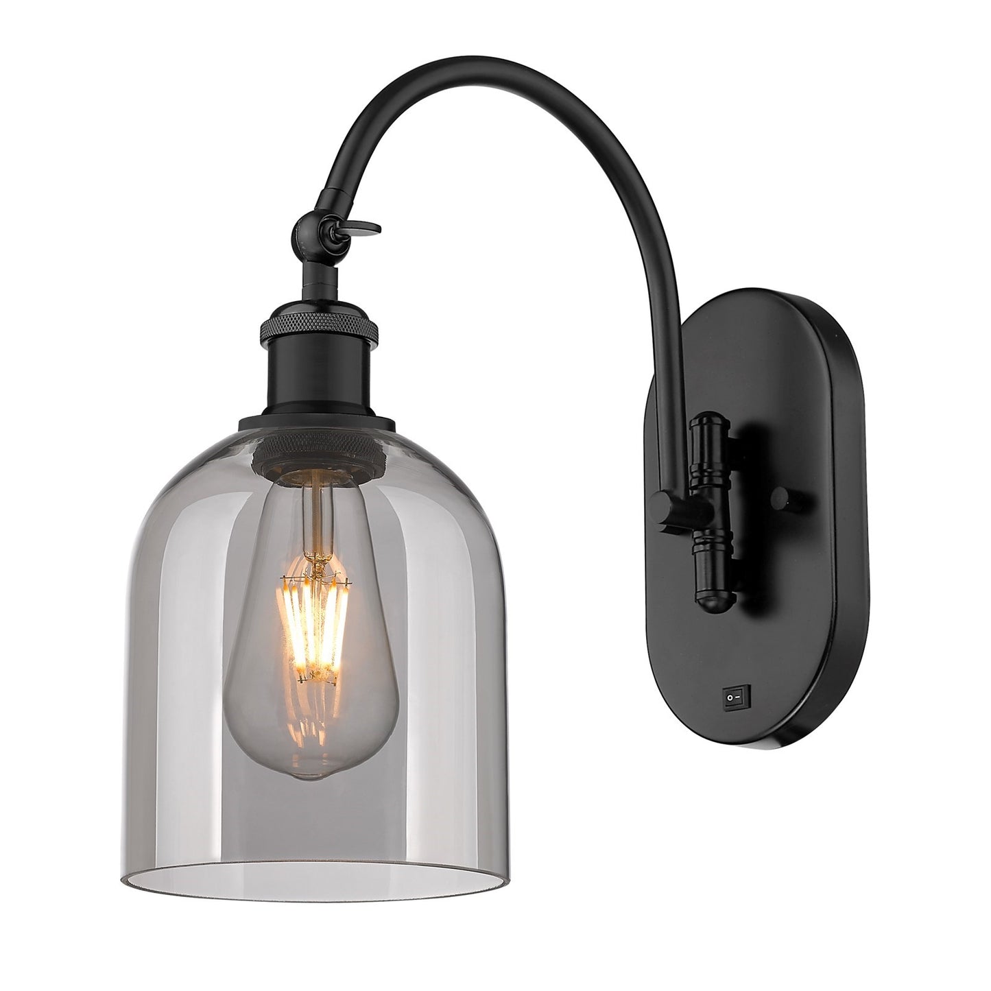 Innovations Bella 6in 1-Light Wall Sconce | Industrial Matte Black Steel and Light Smoke Glass | Hallway & Bedroom Accent | Model 918-1W-BK-G558-6SM