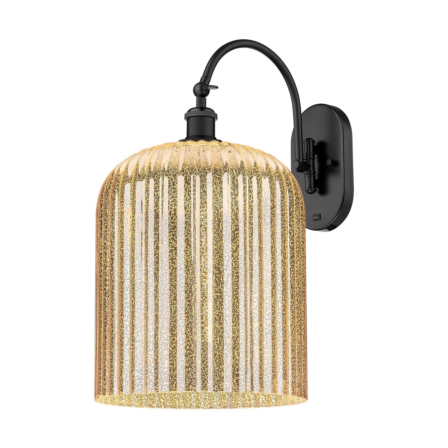 Innovations Bridal Veil 12in 1-Light Wall Sconce | Industrial Matte Black Steel and Mercury Ribbed Glass | Bedroom & Hallway | Model 918-1W-BK-G559-12ME
