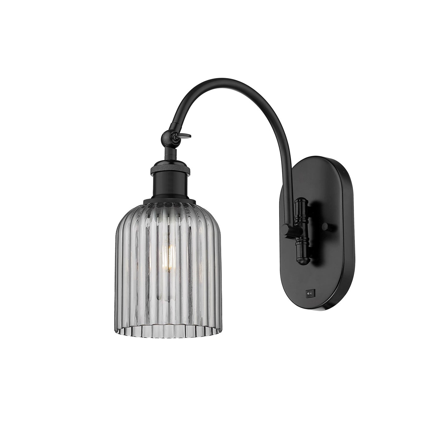 Innovations Bridal Veil 5in 1-Light Wall Sconce | Industrial Matte Black Steel and Light Smoke Ribbed Glass | Bedroom & Hallway | Model 918-1W-BK-G559-5SM