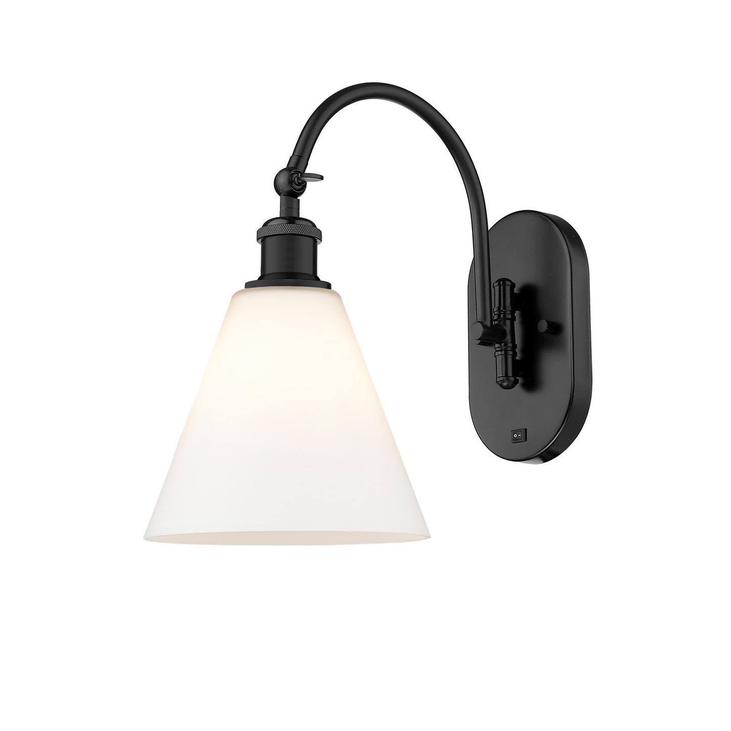 Innovations Berkshire Glass 8in 1-Light Wall Sconce | Industrial Matte Black Steel and Matte White Cased Glass | Bathroom & | Model 918-1W-BK-GBC-81