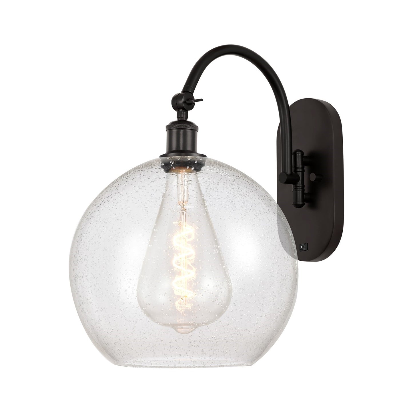 Innovations Athens 12in 1-Light Wall Sconce | Industrial Oil Rubbed Bronze Steel and Seedy Glass | Hallway & Bedroom Accent | Model 918-1W-OB-G124-12