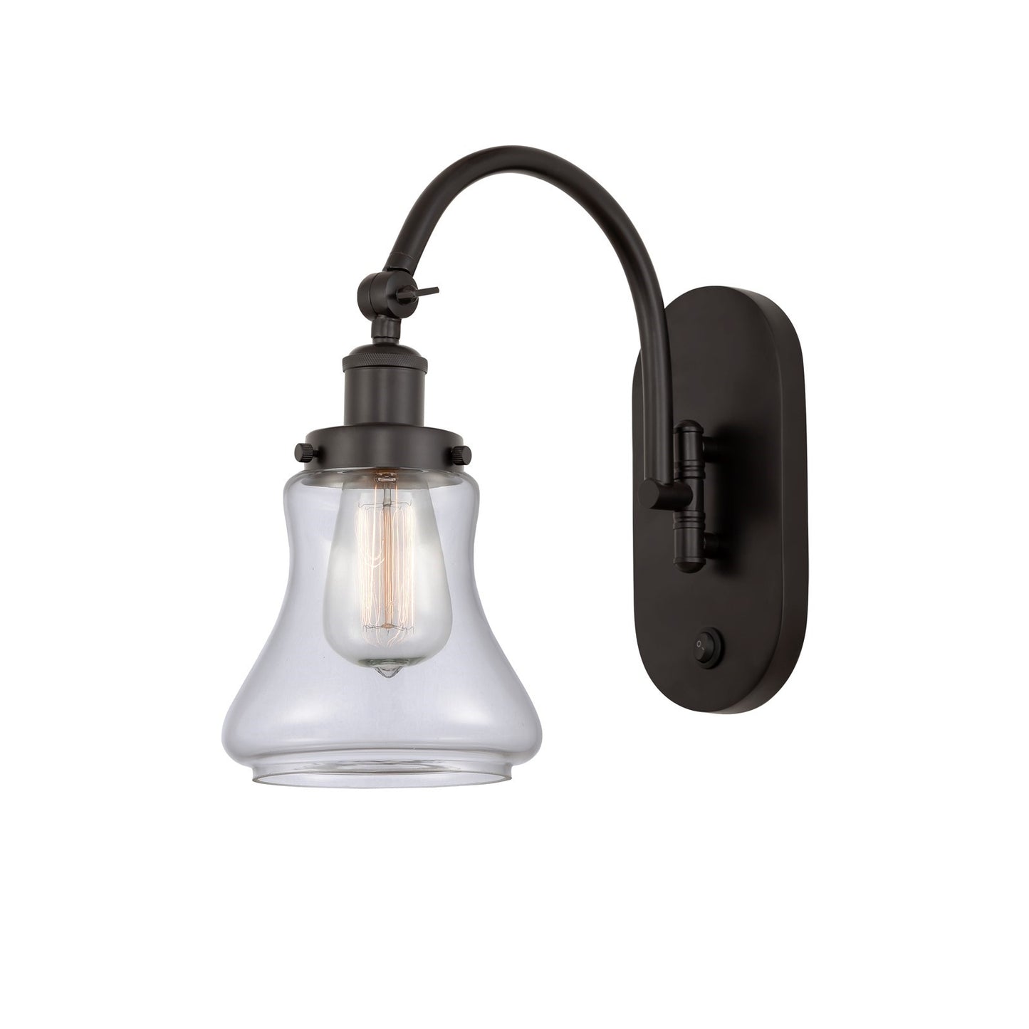 Innovations Bellmont 1-Light Swing Arm Wall Sconce | Industrial Oil Rubbed Bronze Steel and Clear Glass | Bedroom & Living Room | Model 918-1W-OB-G192-LED