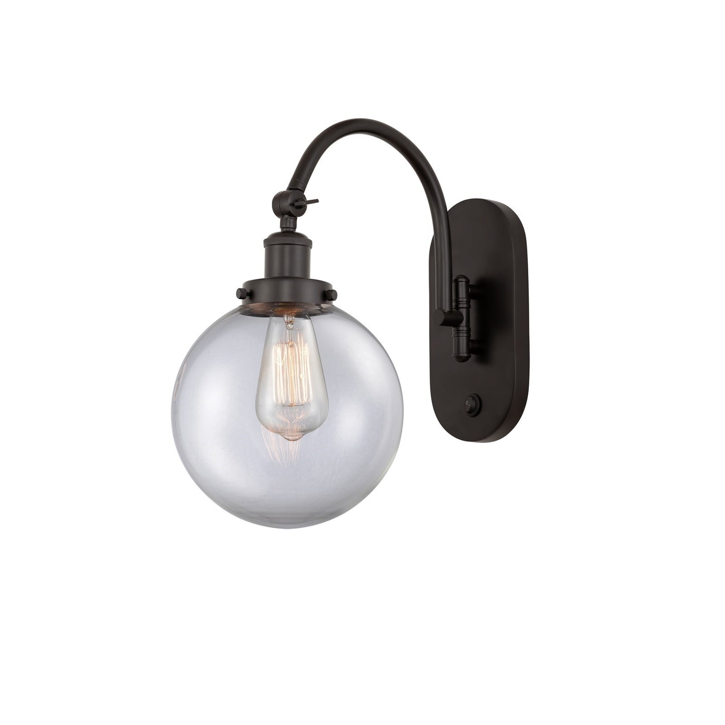 Innovations Beacon 8in 1-Light Swing Arm Lamp | Industrial Oil Rubbed Bronze Steel and Clear Glass | Bedroom & Living Room | Model 918-1W-OB-G202-8