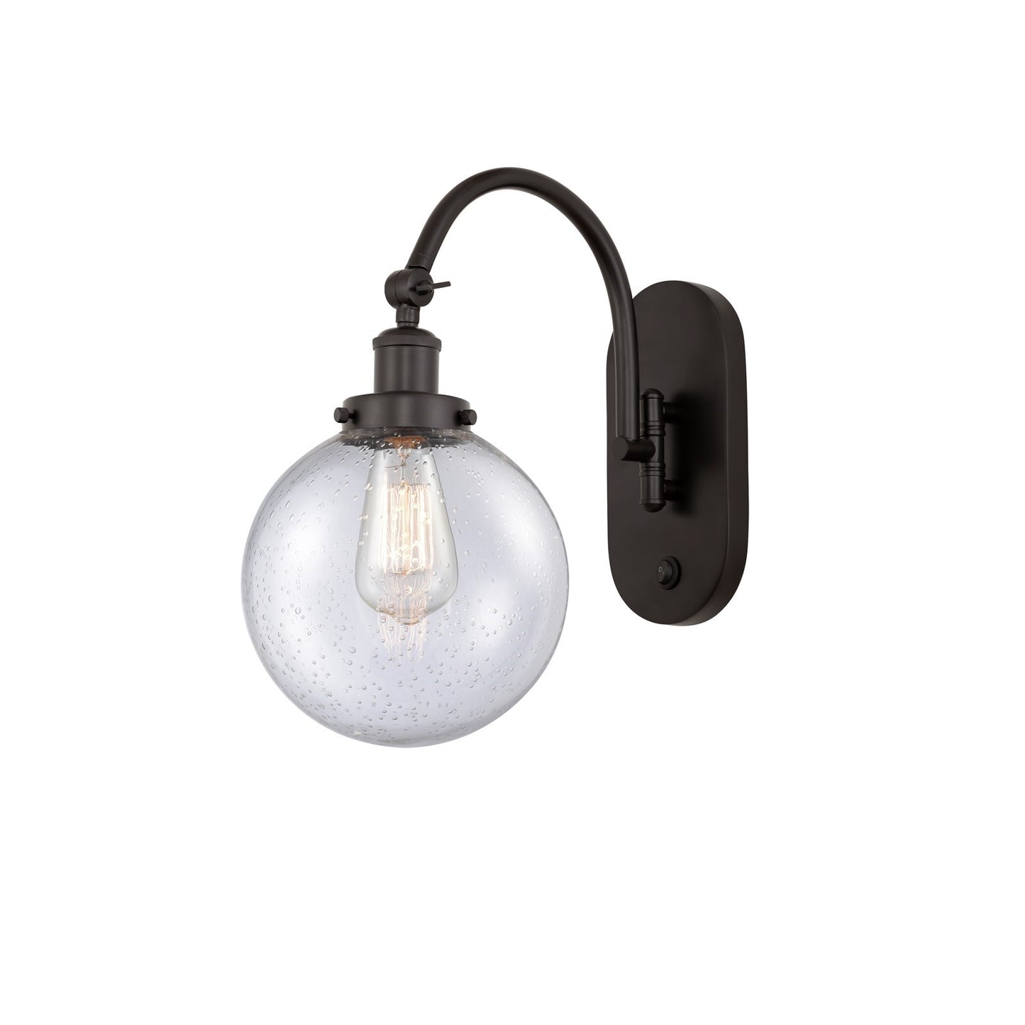 Innovations Beacon 8in 1-Light Swing Arm Lamp | Industrial Oil Rubbed Bronze Steel and Seedy Glass | Bedroom & Living Room | Model 918-1W-OB-G204-8-LED