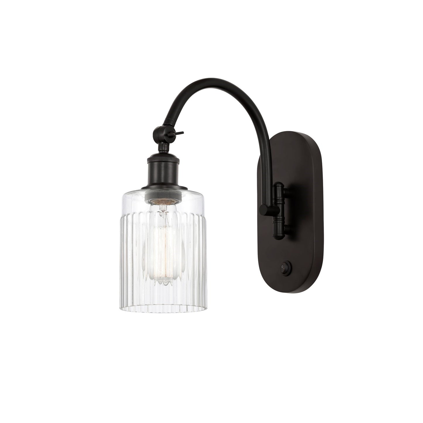 Innovations Hadley 5in 1-Light Wall Sconce | Industrial Oil Rubbed Bronze Steel and Clear Ribbed Glass | Bedroom & Hallway Accent | Model 918-1W-OB-G342
