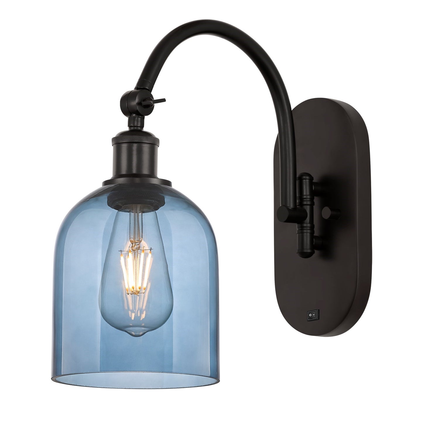 Innovations Bella 6in 1-Light Wall Sconce | Industrial Oil Rubbed Bronze and Blue Glass | Hallway & Bathroom Accent | Model 918-1W-OB-G558-6BL