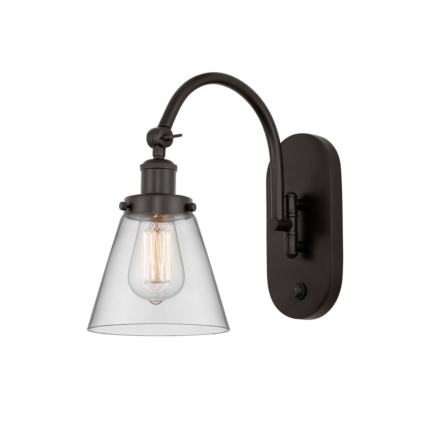 Innovations Cone 6.25in 1-Light Swing Arm Lamp | Industrial Oil Rubbed Bronze Steel and Clear Glass | Bedroom & Living Room Reading | Model 918-1W-OB-G62