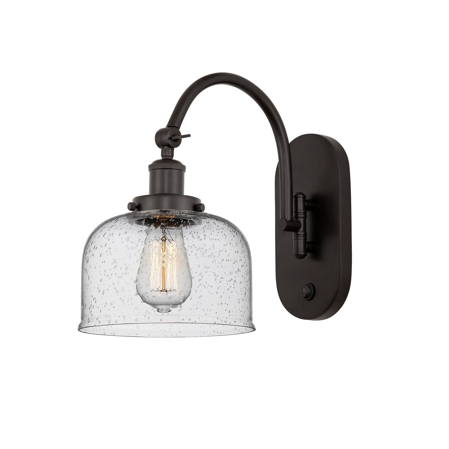 Innovations Bell 8in 1-Light Swing Arm Wall Sconce | Industrial Oil Rubbed Bronze and Seedy Glass | Bedroom Reading Light | Model 918-1W-OB-G74-LED