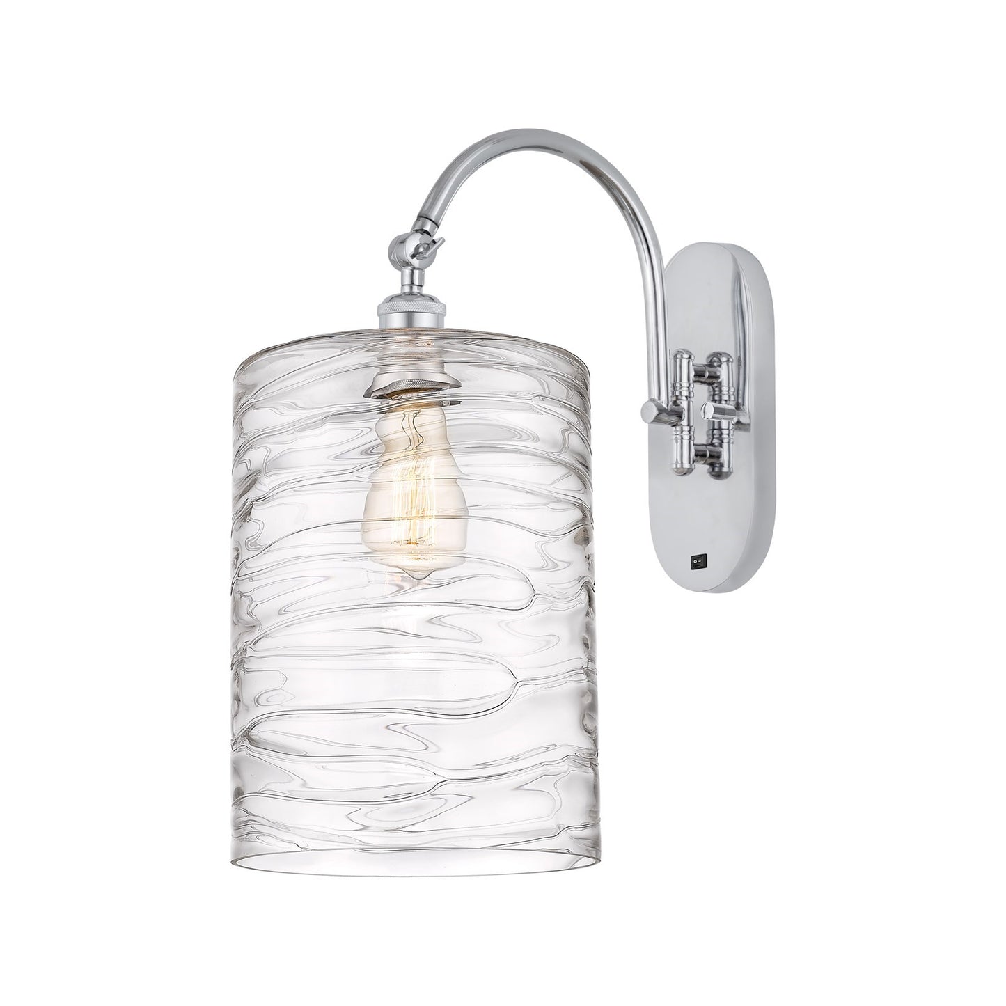 Innovations Cobbleskill 9in 1-Light Wall Sconce | Industrial Polished Chrome Steel and Deco Swirl Glass | Bedroom & Hallway | Model 918-1W-PC-G1113-L